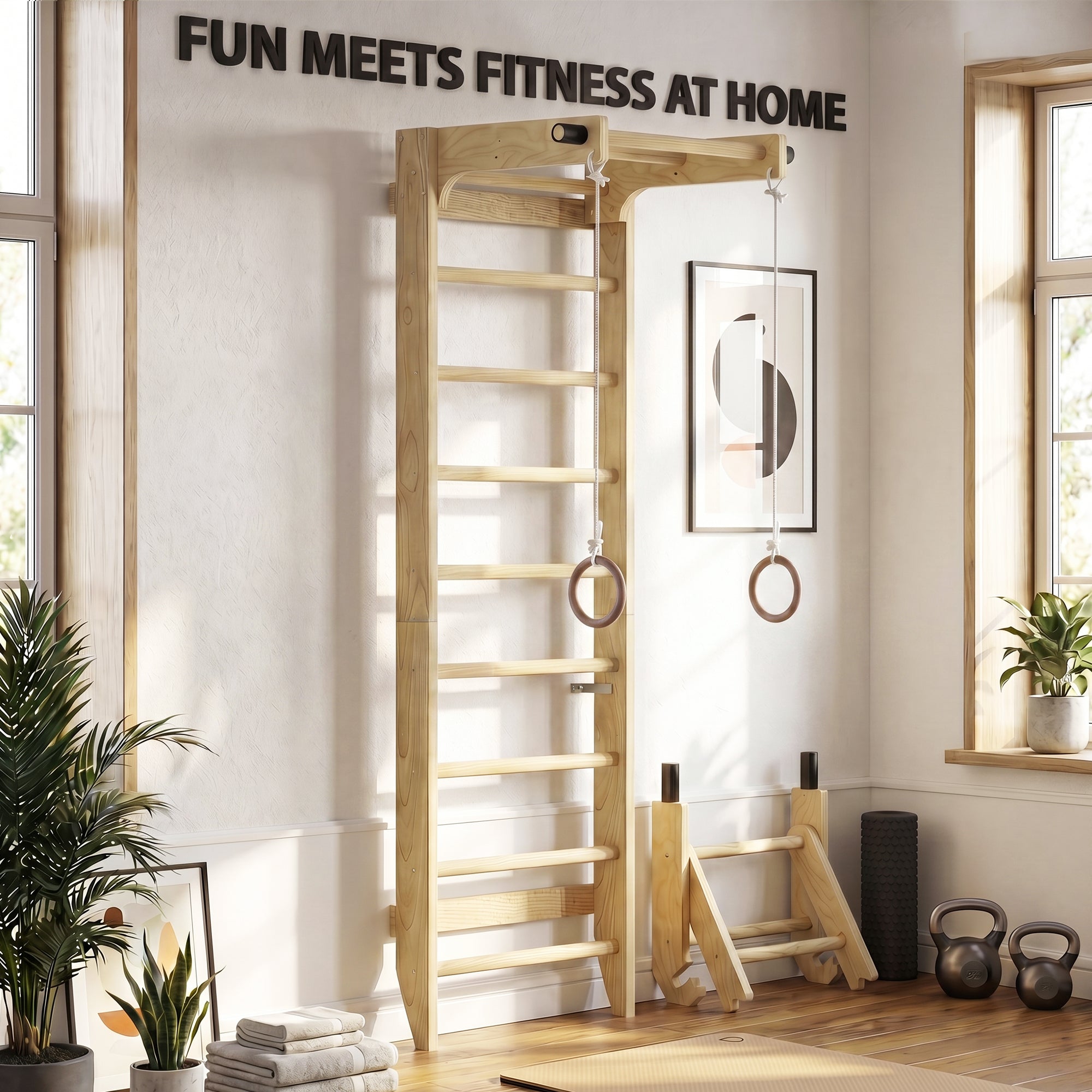 Advwin Swedish Ladder Wall Bar w/ Adjustable Pull-Up Bar