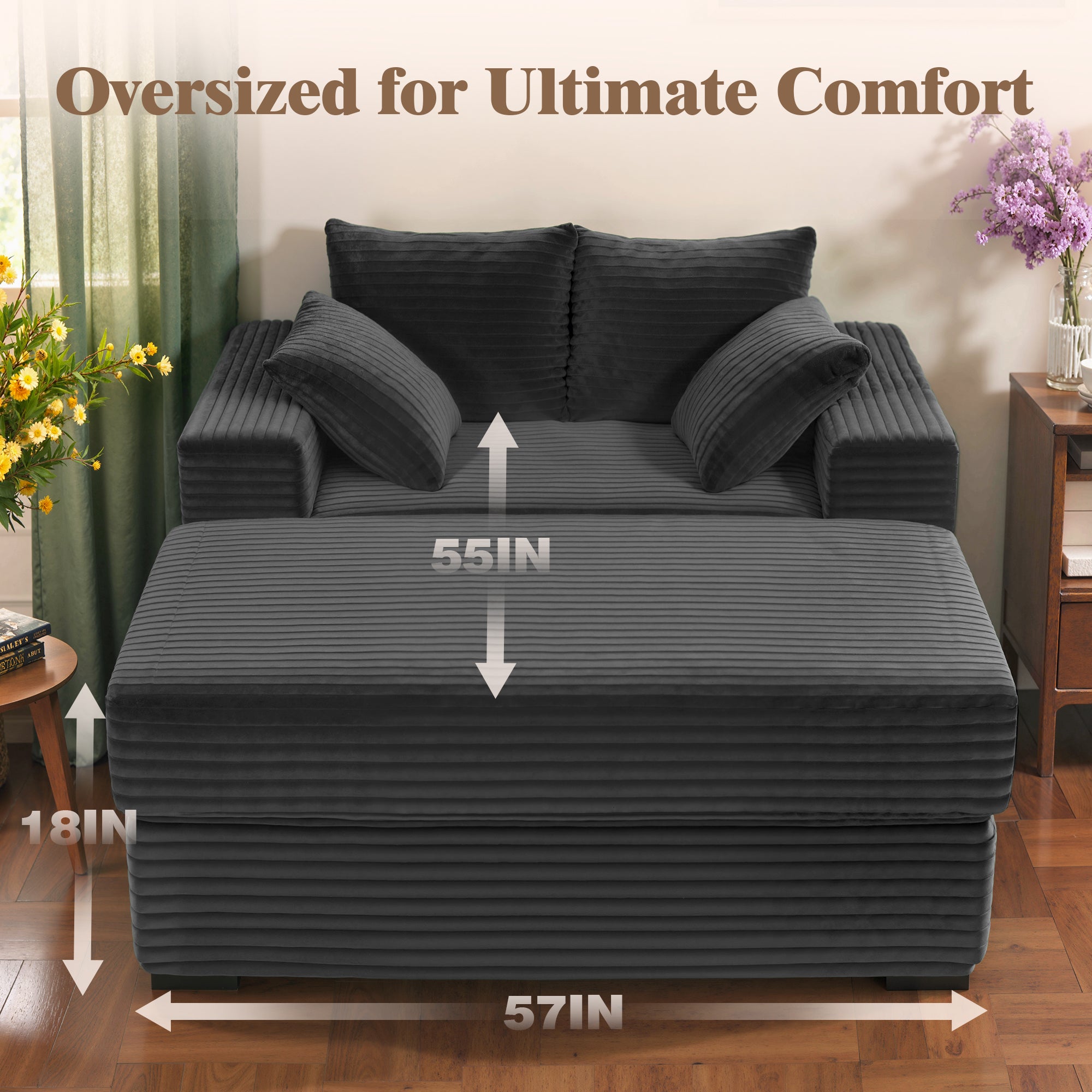 Advwin Chaise Lounge with Storage Ottoman Wide-Rib