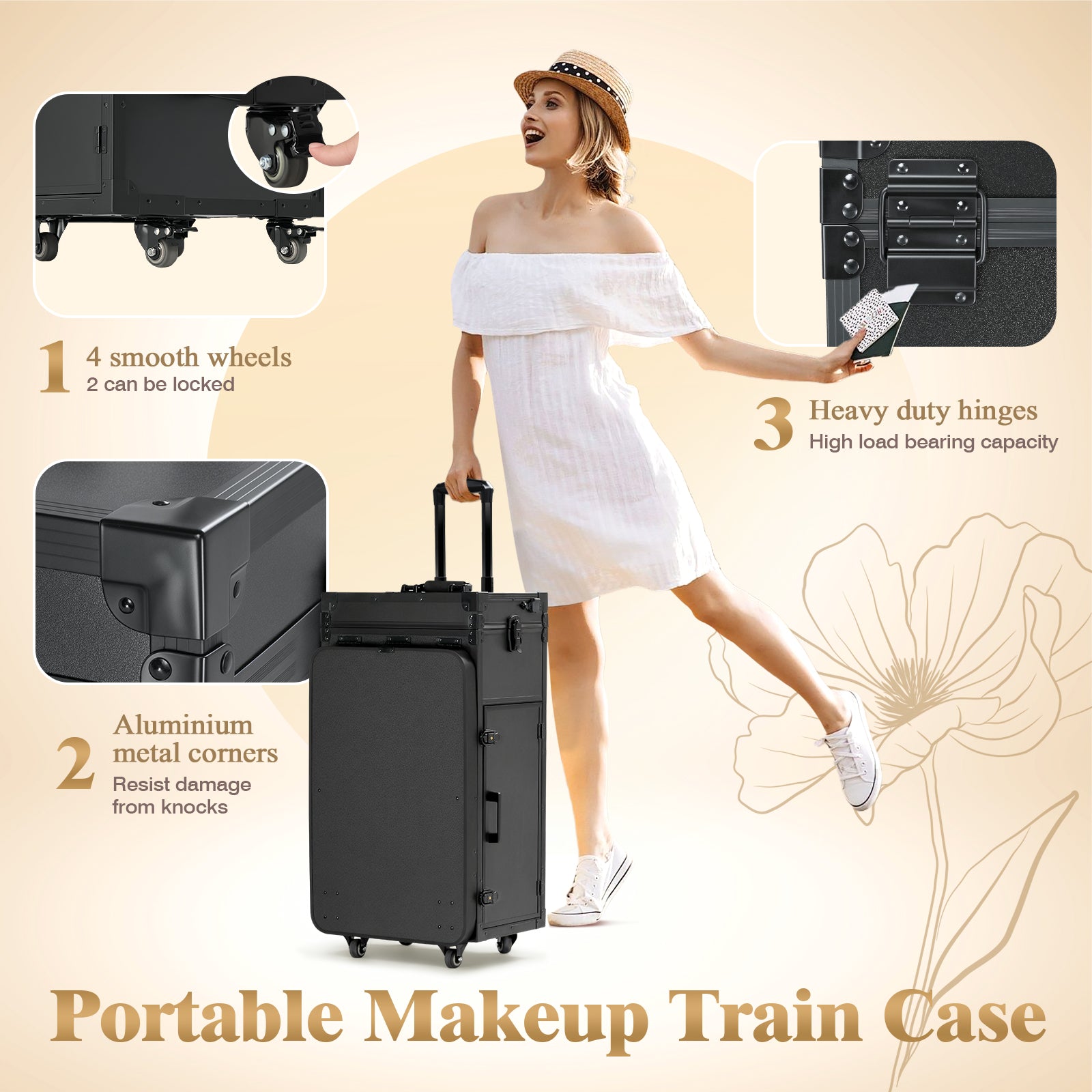 Advwin Foldable Manicure Table LED Mirror 4 Drawers