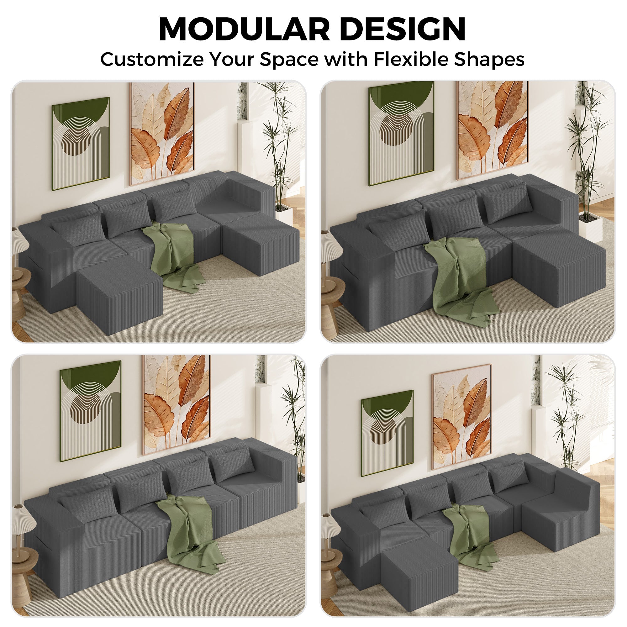 Advwin Oversized Modular Sectional Corduroy Couch