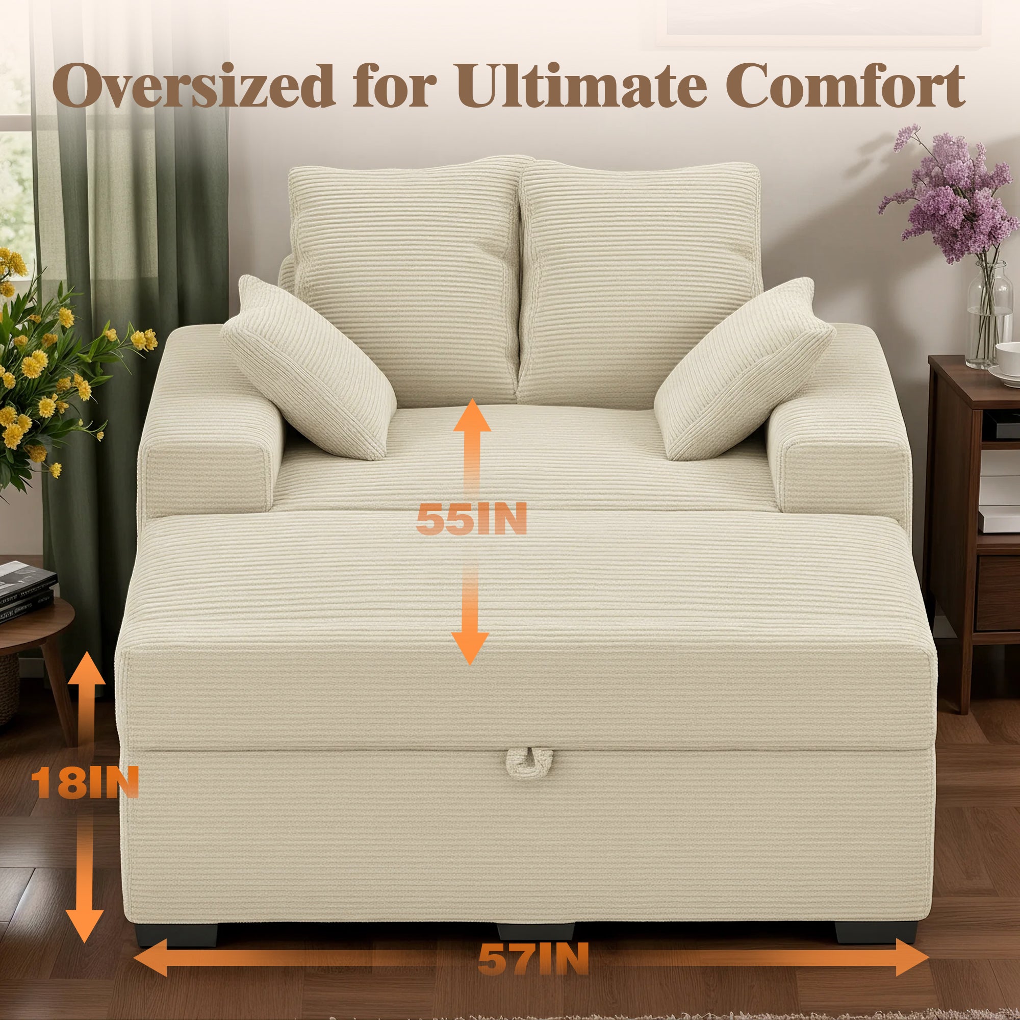 Advwin Chaise Lounge with Storage Ottoman Medium-Rib