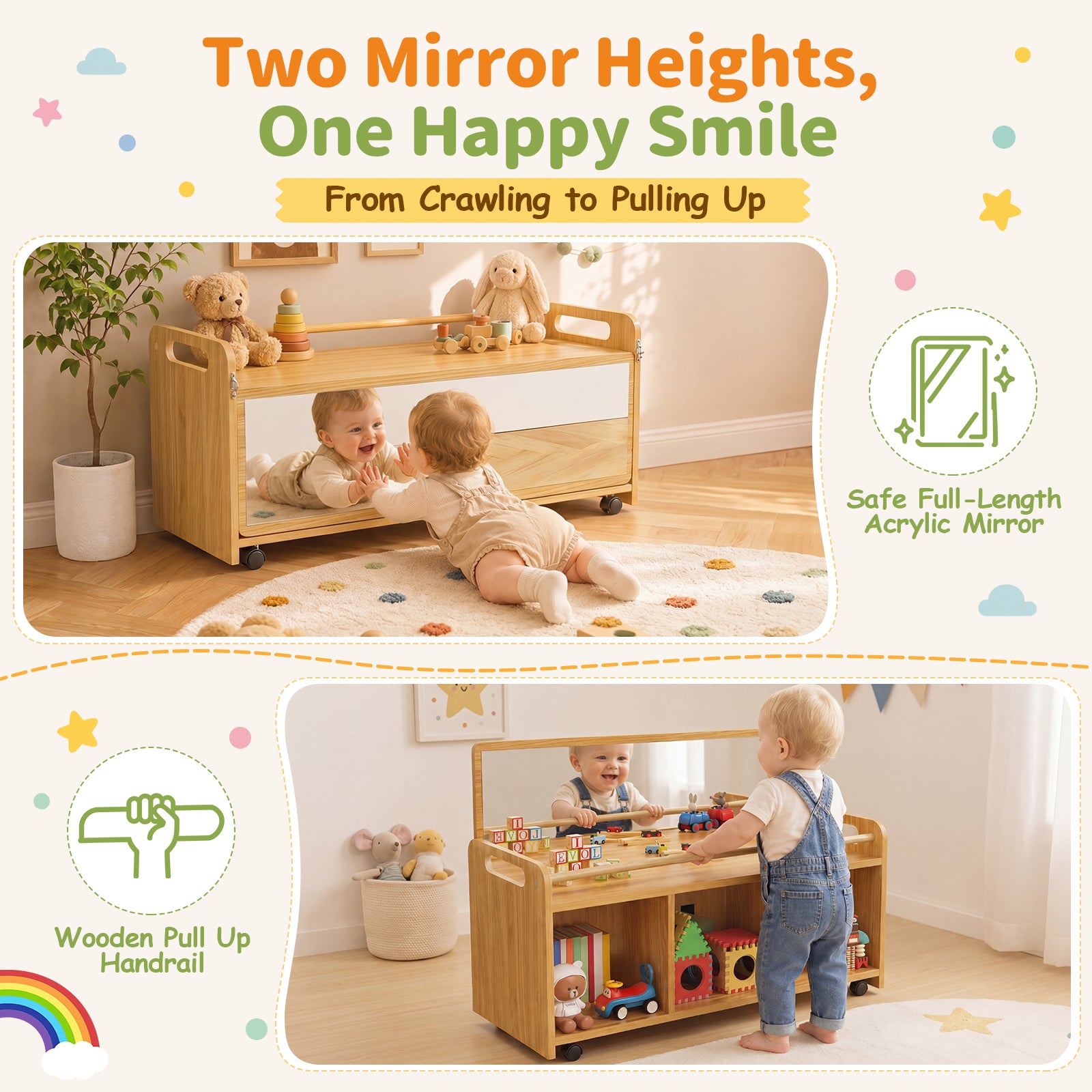 Advwin Montessori Toy Storage Cabinet with Mirror