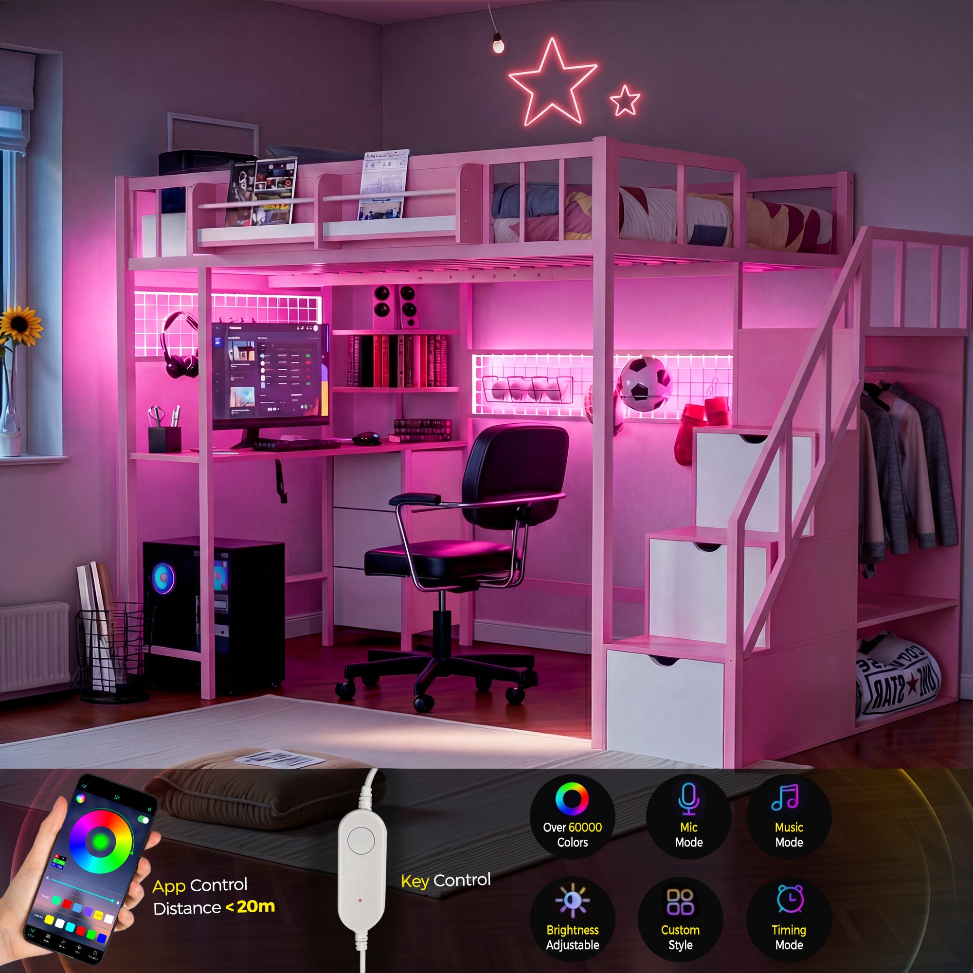 Advwin Loft Bed with Desk and Stairs (Low Stock)