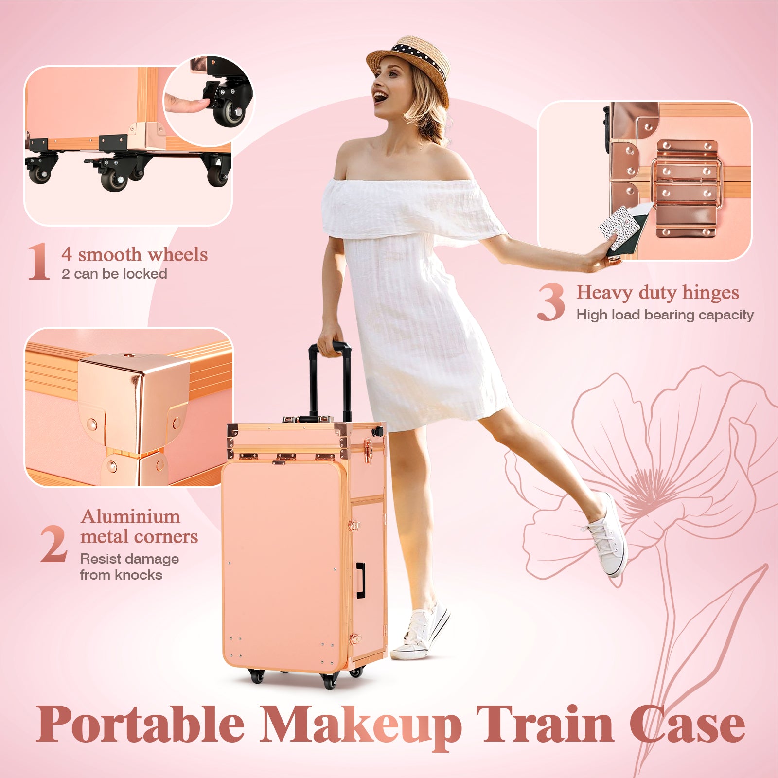 Advwin Foldable Manicure Table LED Mirror 4 Drawers