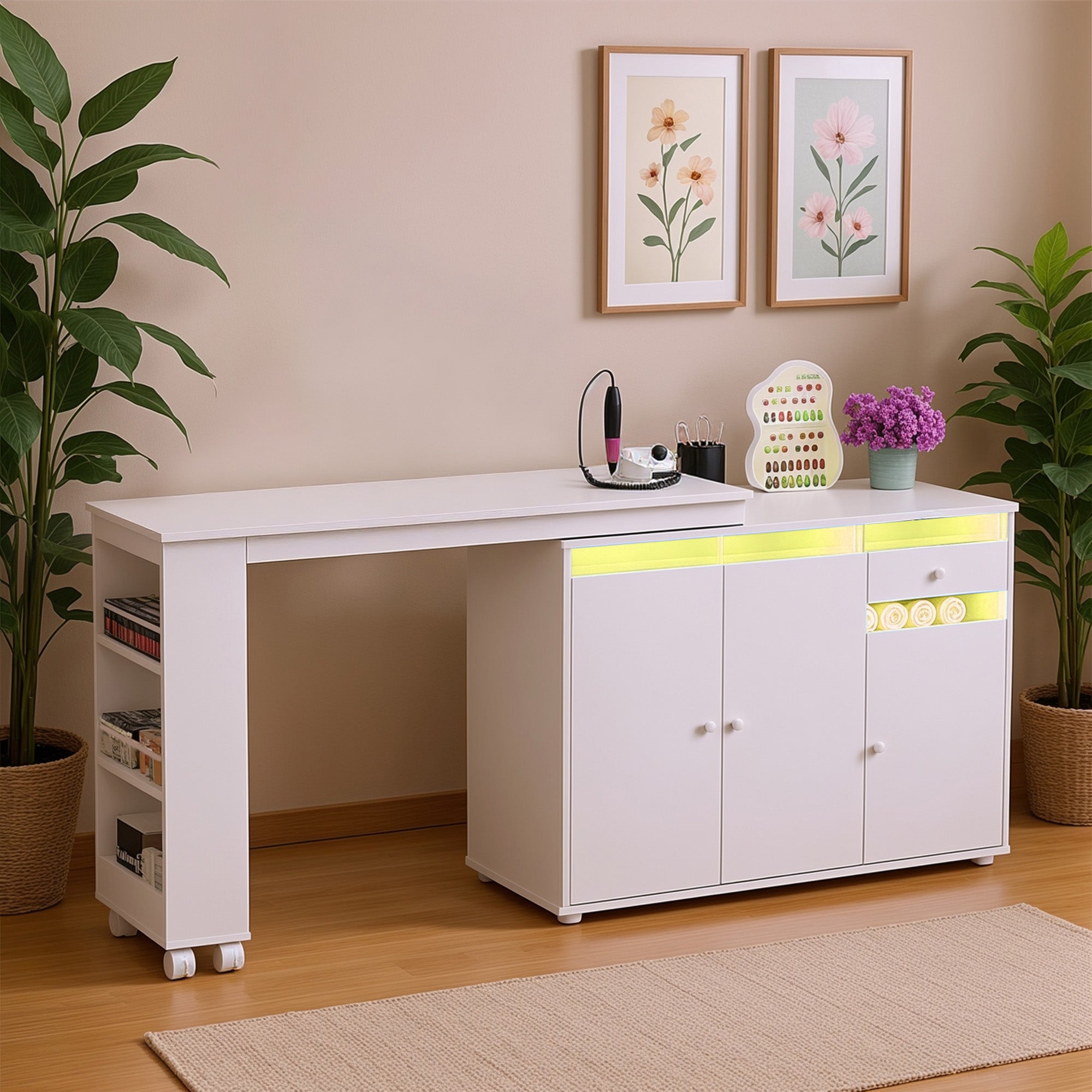 Advwin Rotating & Convertible Nail Table with LED Light