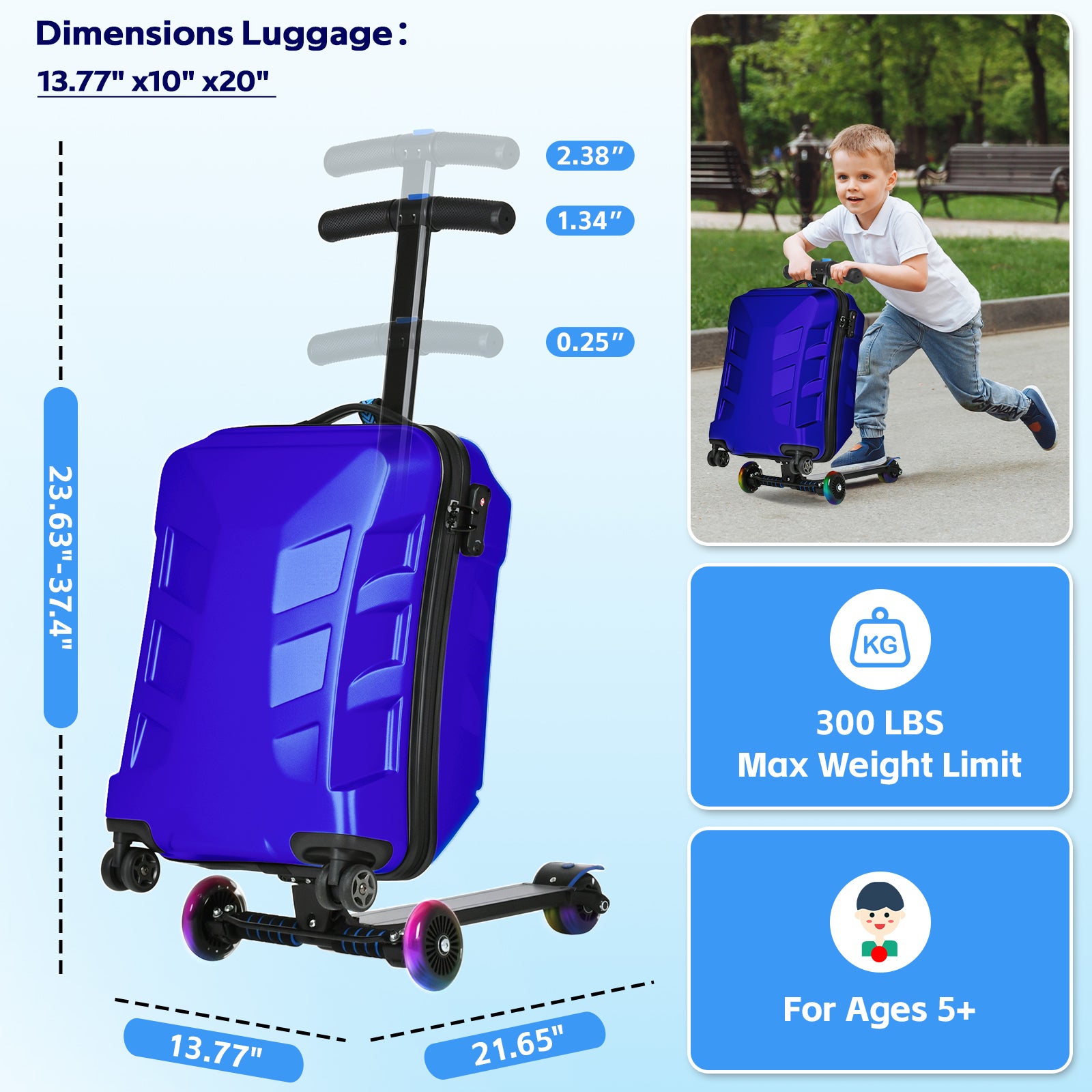 Advwin Scooter Suitcase with LED Light Wheels