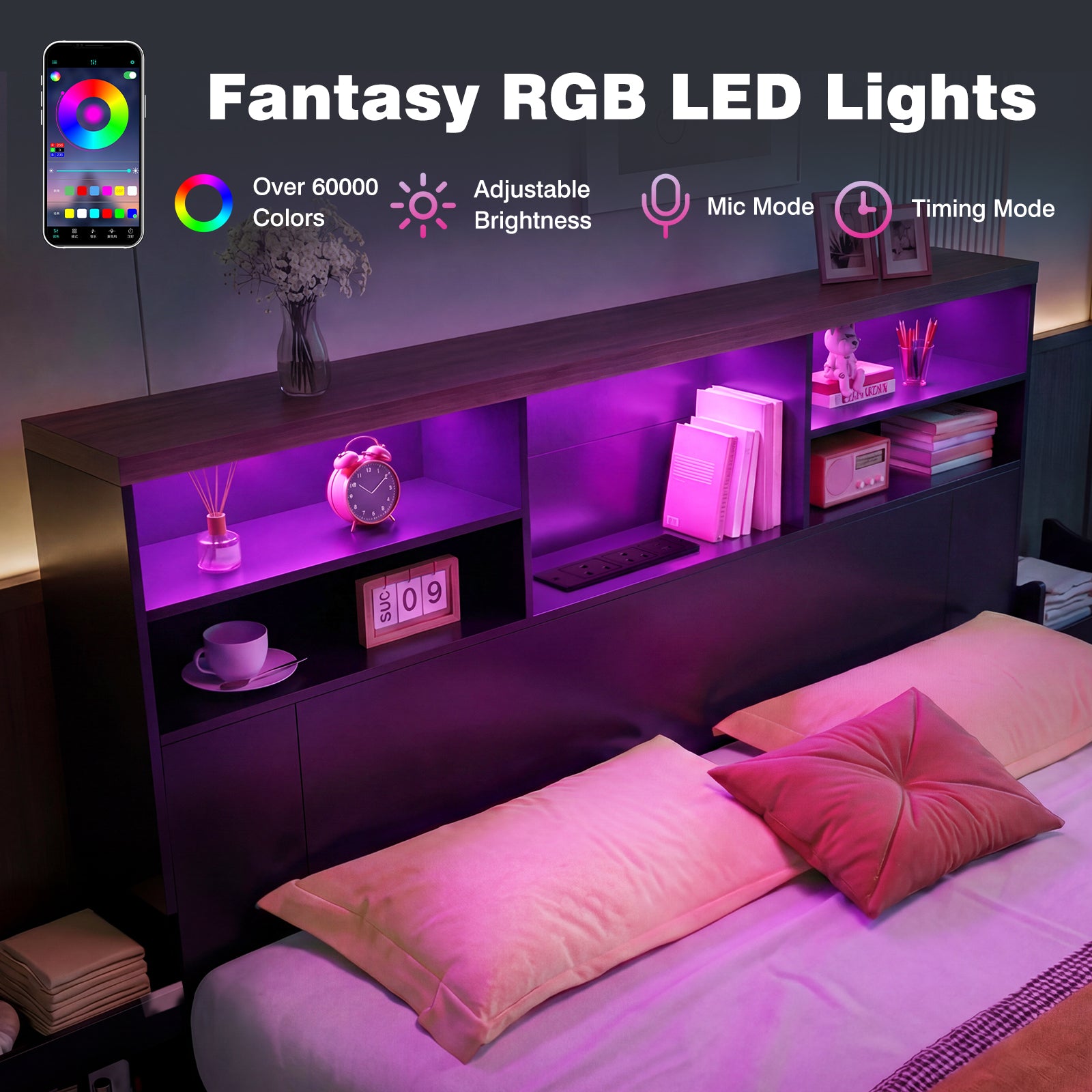 Advwin 63" Headboard w/ Extendable Storage Racks