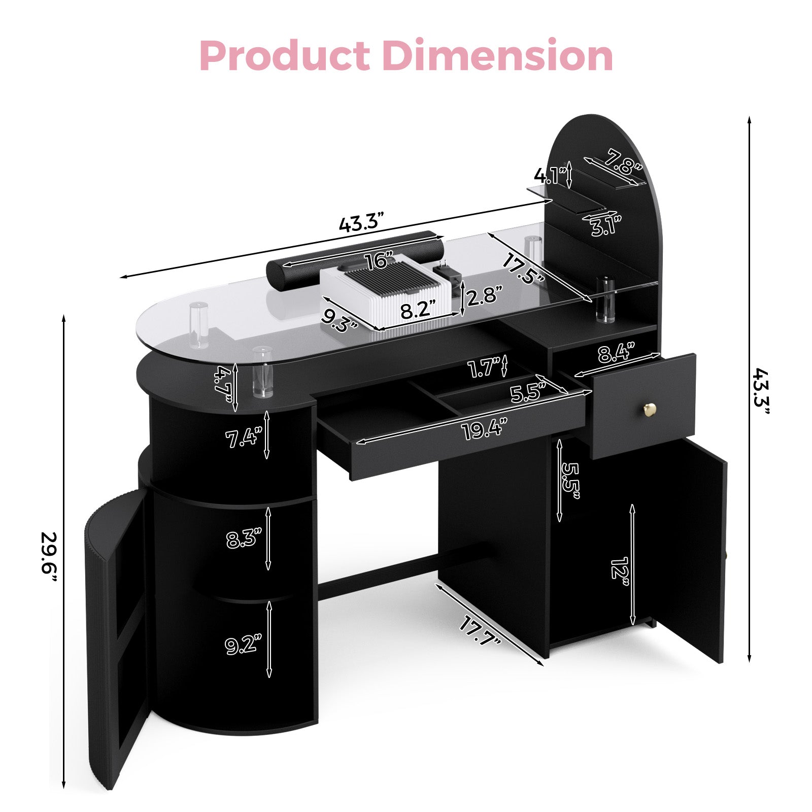 Advwin Nail Table with Tempered Glass Top