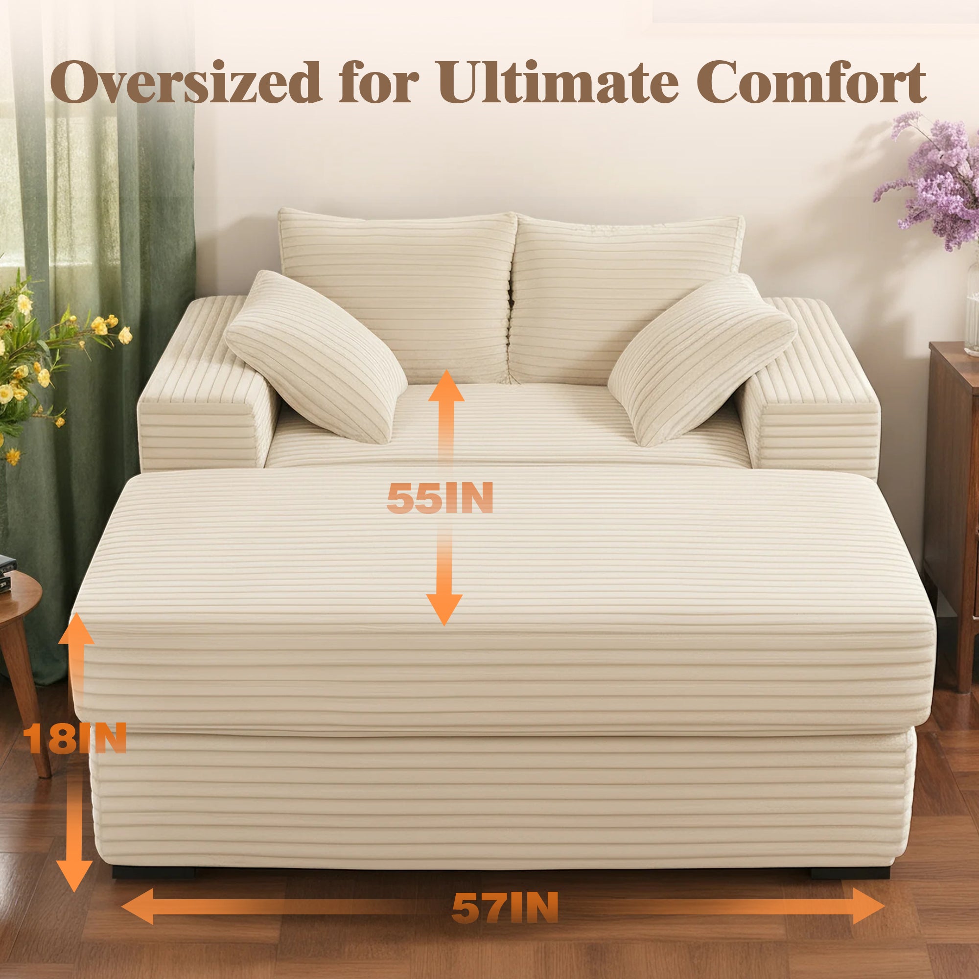 Advwin Chaise Lounge with Storage Ottoman Wide-Rib