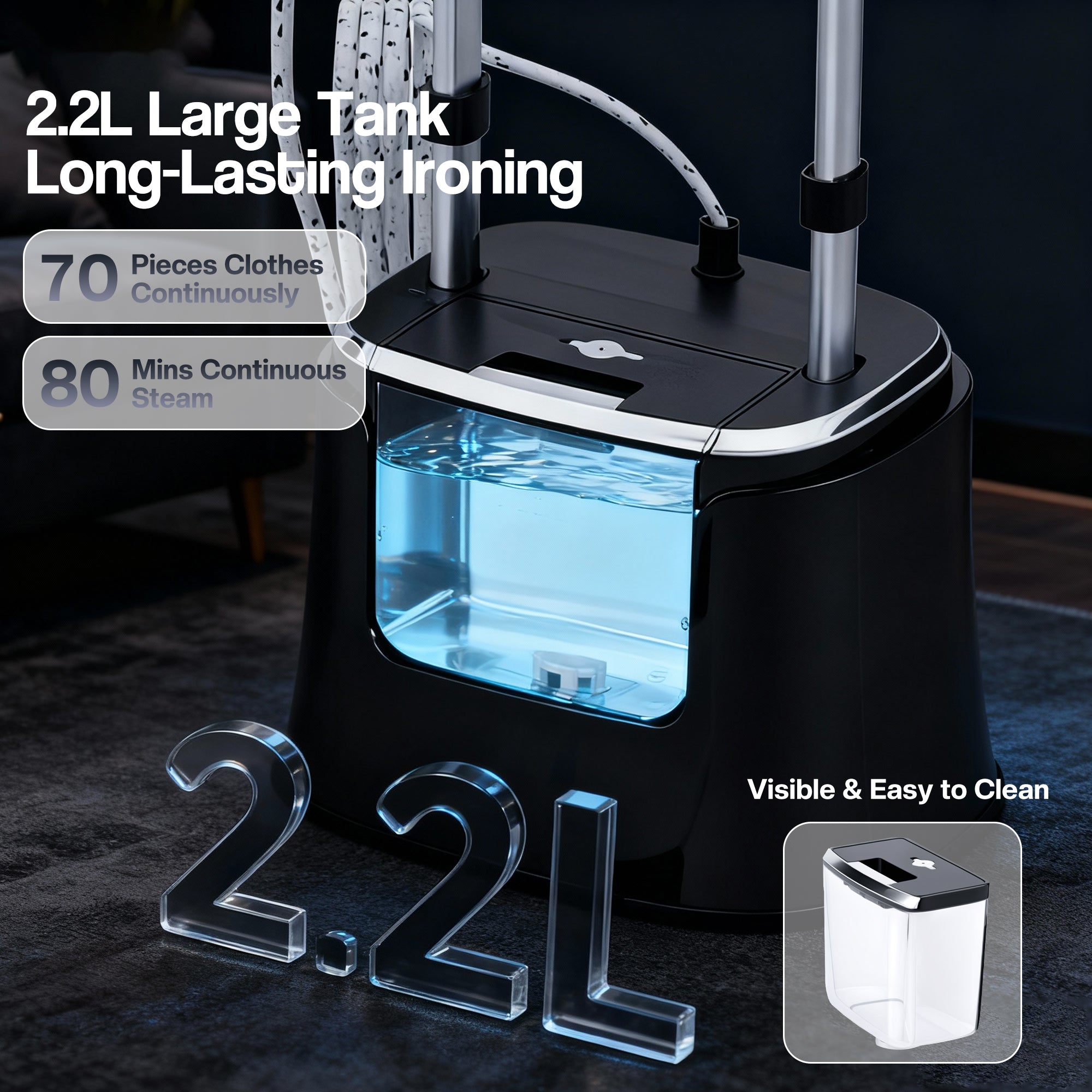 Black iron with large water tank and steam features on a dark background