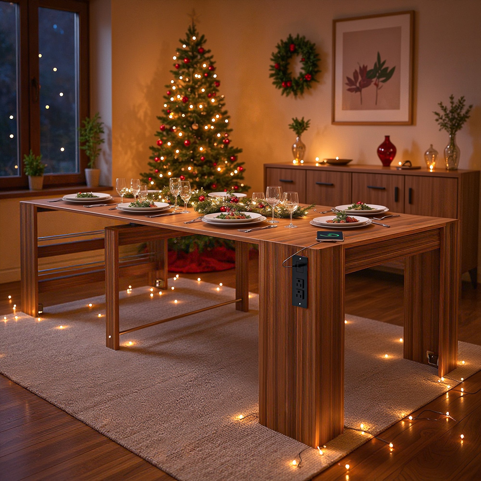 Advwin Extendable Dining Table with Outlet