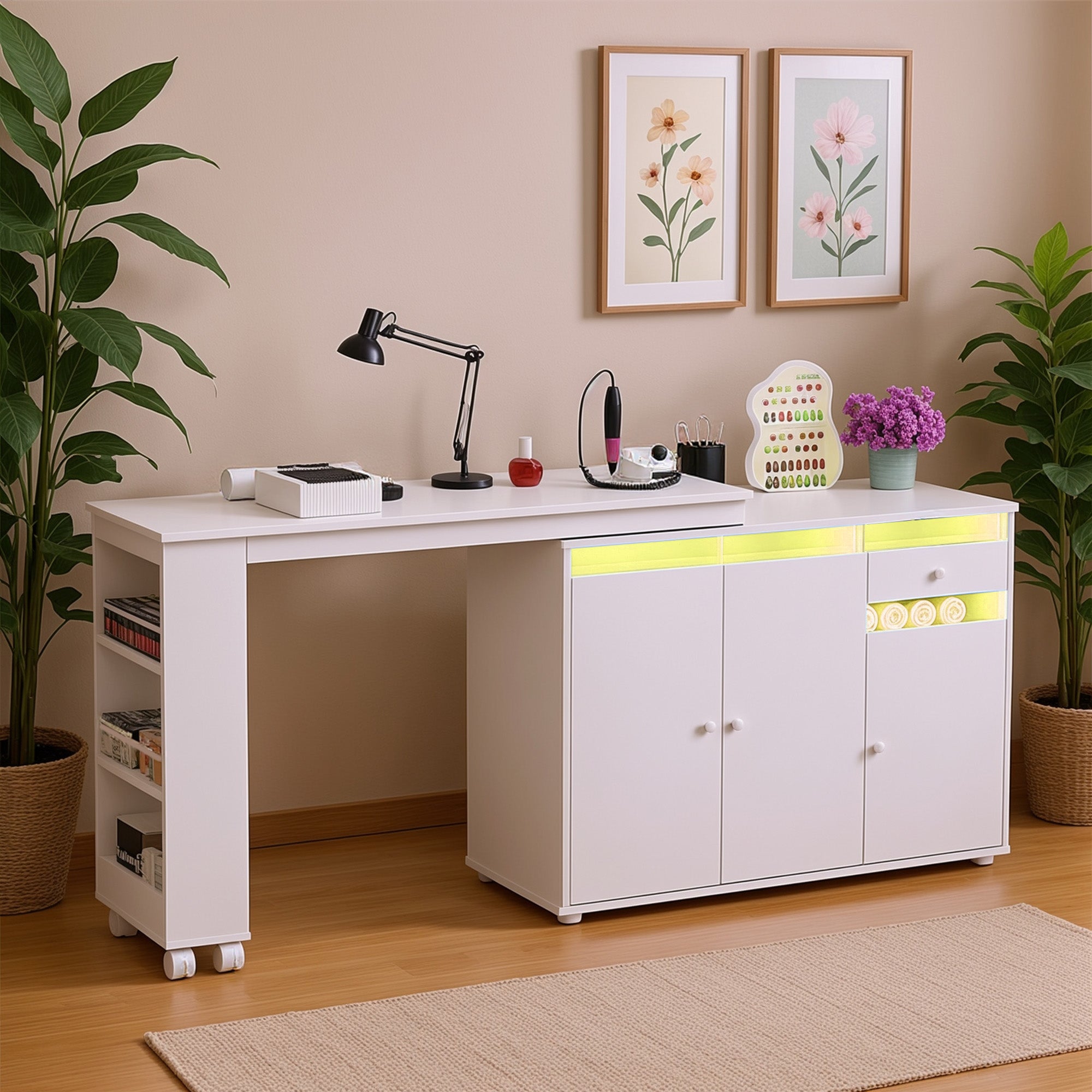 Advwin Rotating & Convertible Nail Table with LED Light