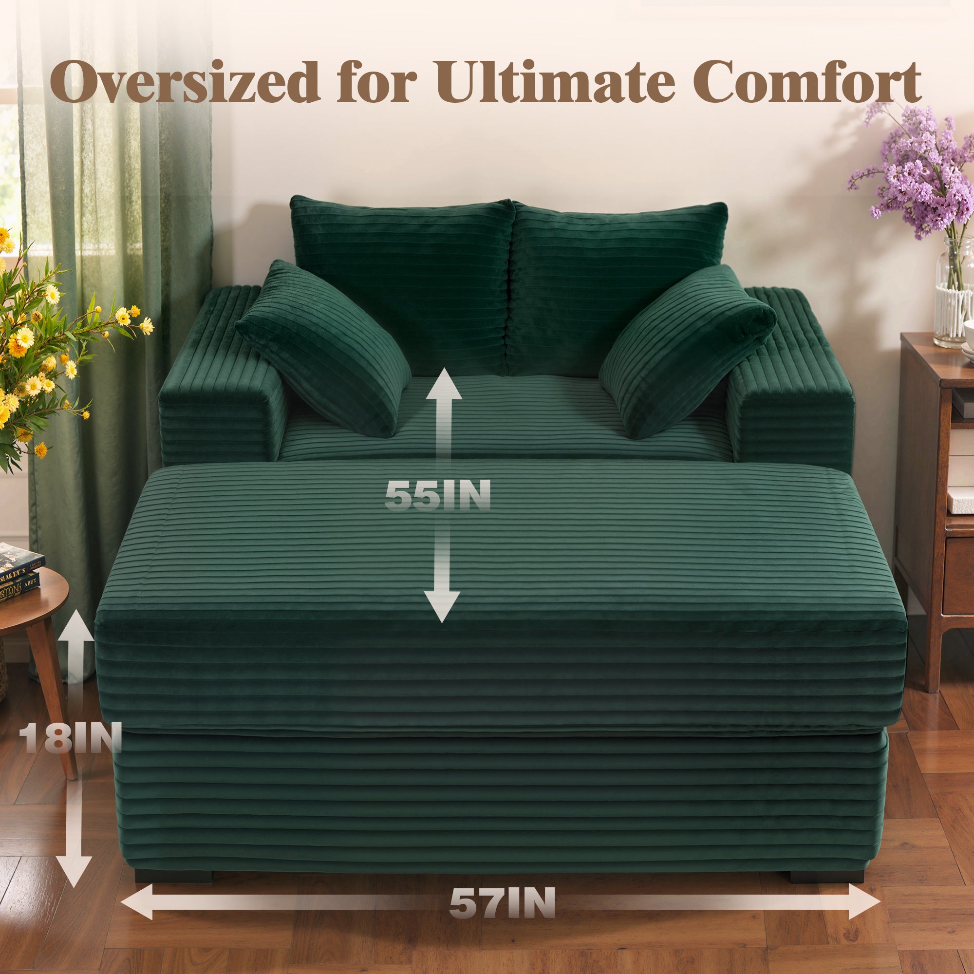 Advwin Chaise Lounge with Storage Ottoman Wide-Rib