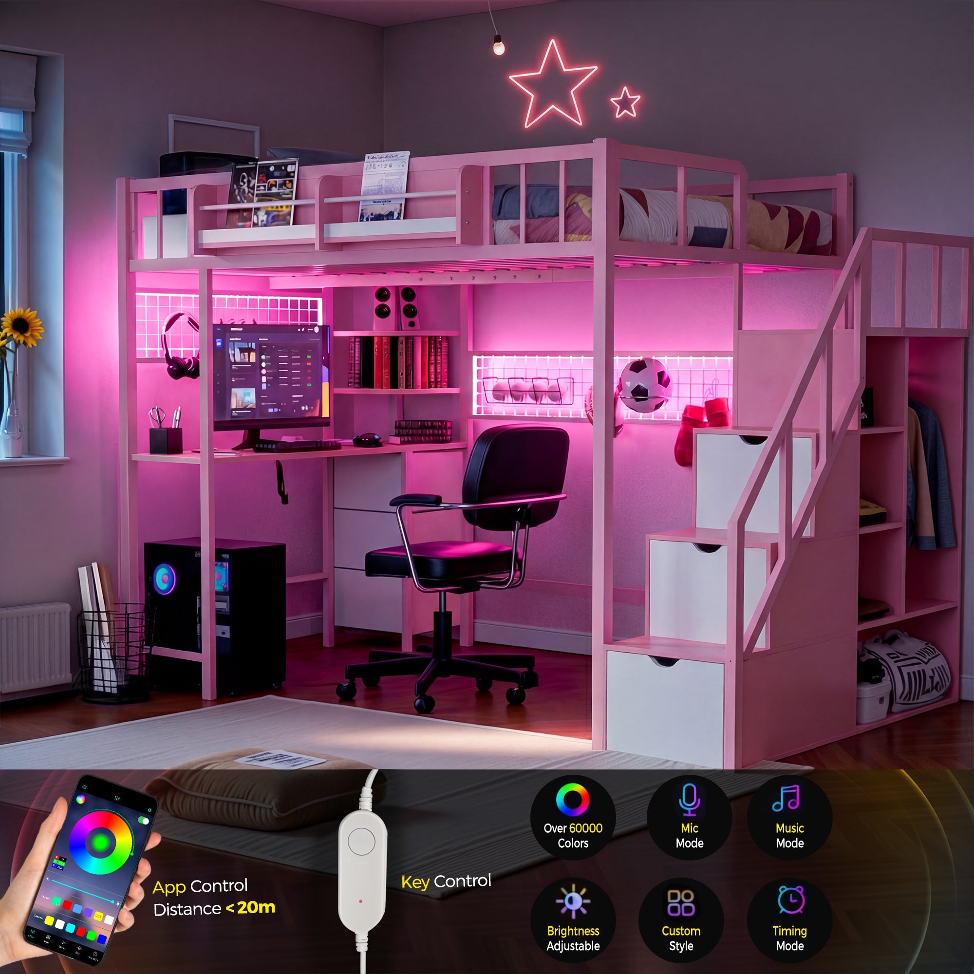 Advwin Loft Bed with Desk and Stairs (Low Stock)