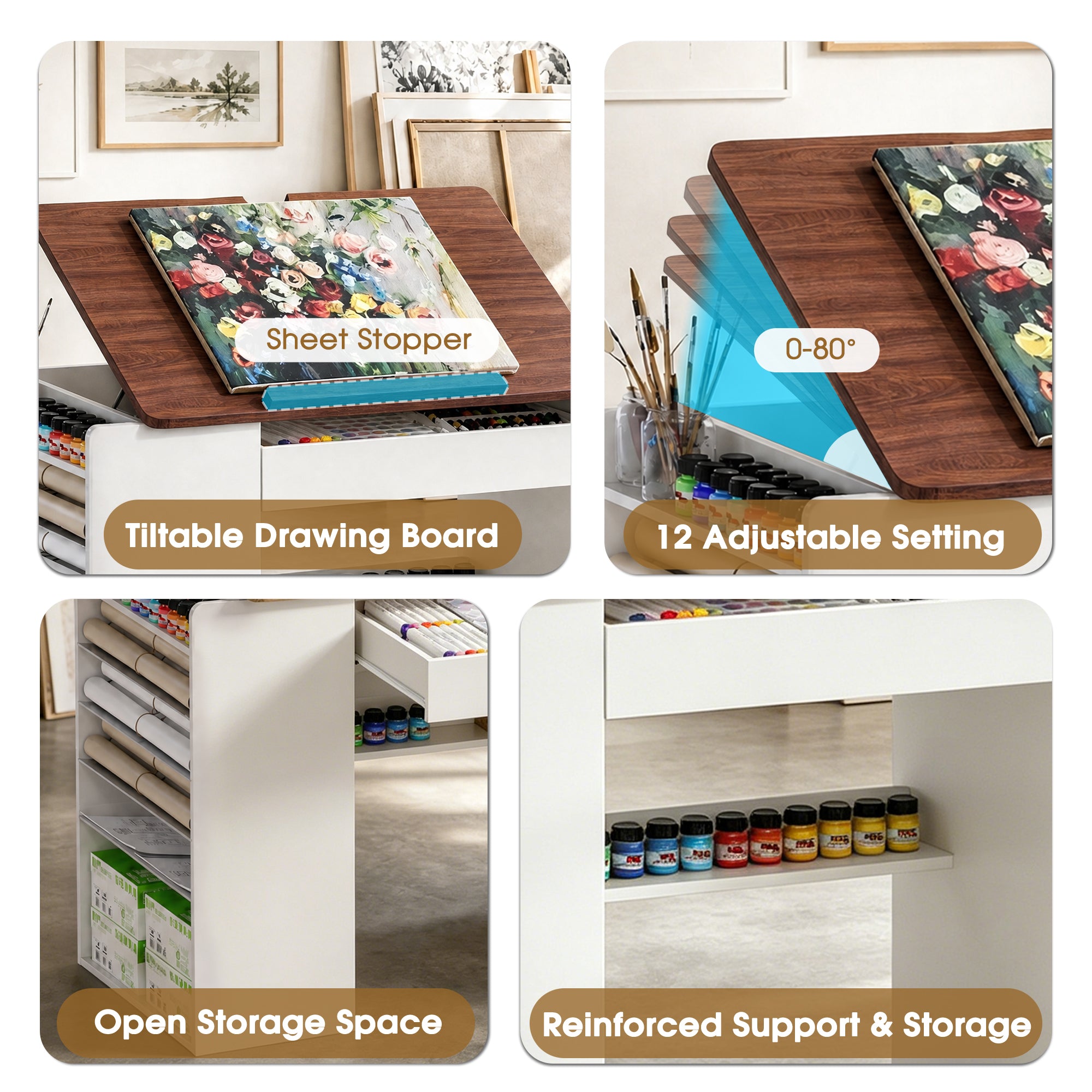 Advwin Adjustable Drafting Table with Storage