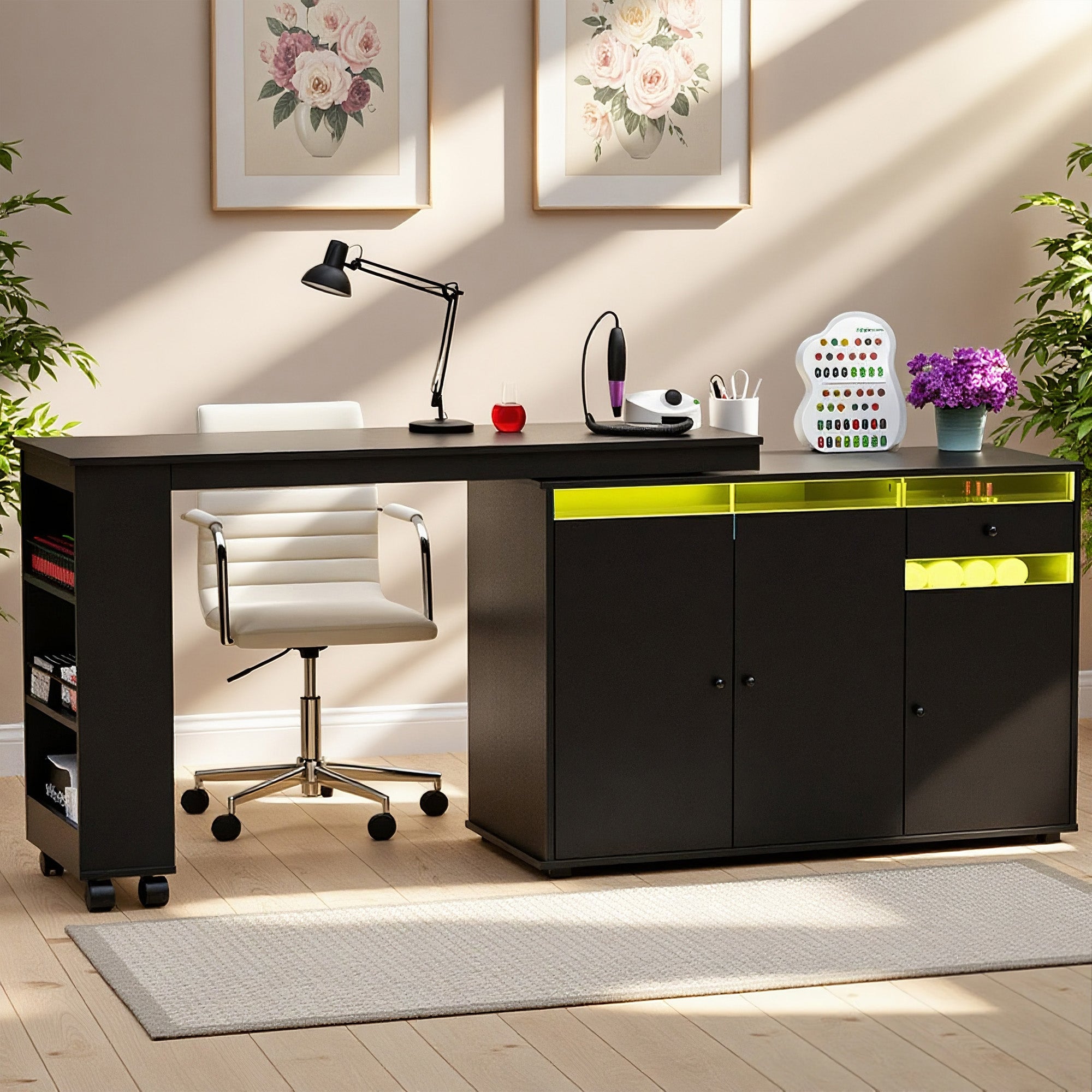 Advwin Rotating & Convertible Nail Table with LED Light