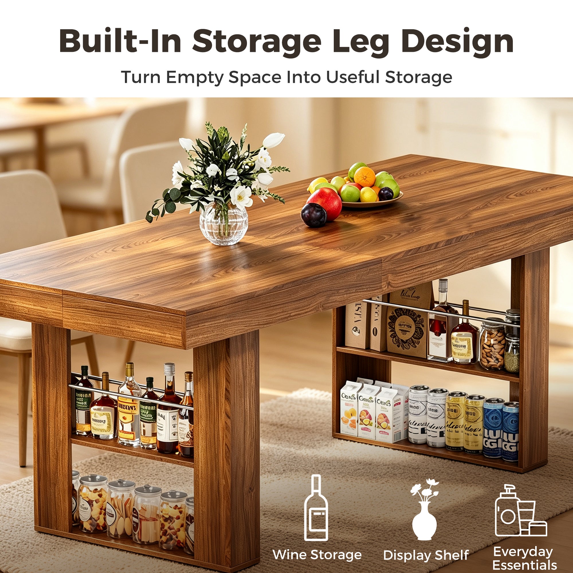 Advwin Rectangle Extendable Dining Table for 6-8