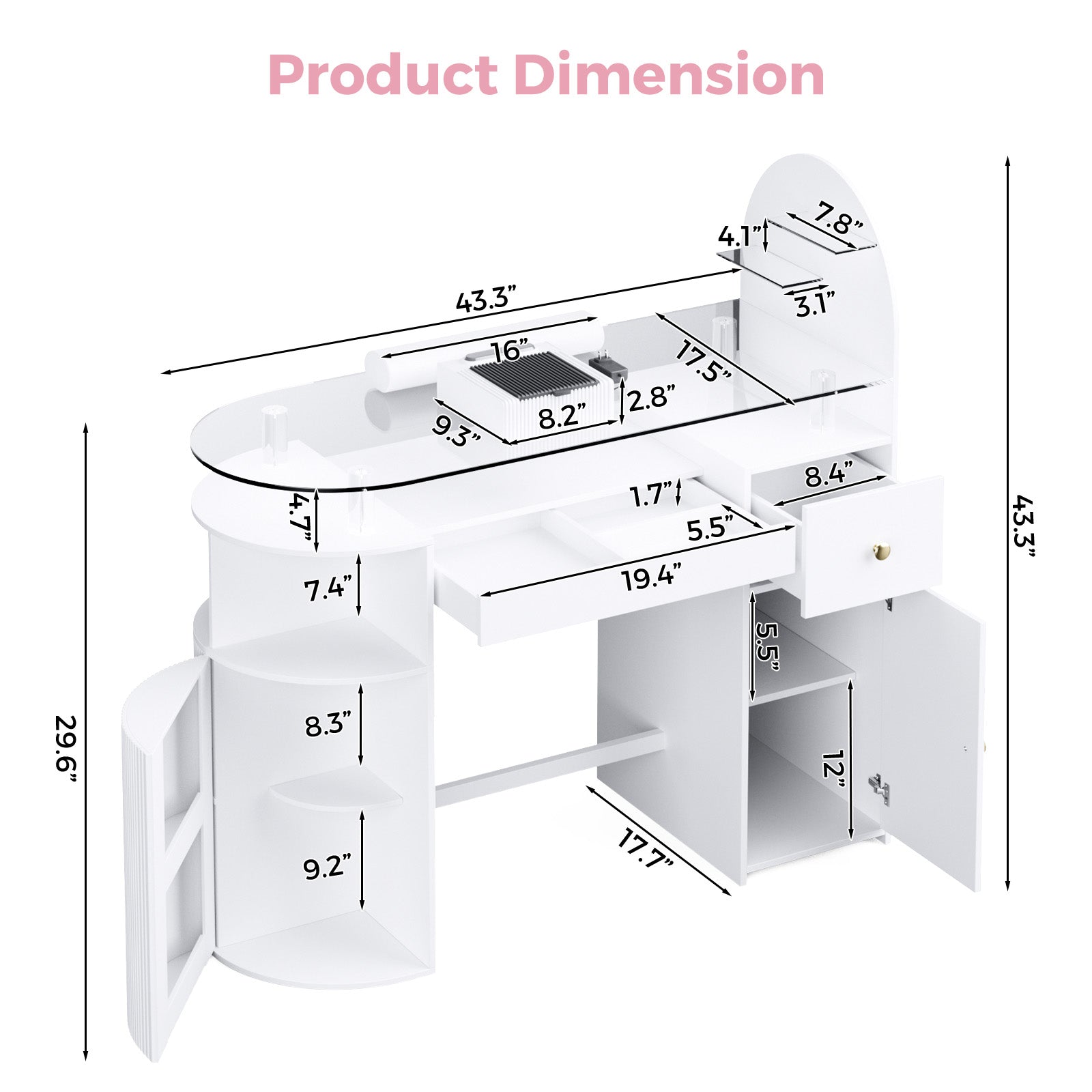 Advwin Nail Table with Tempered Glass Top