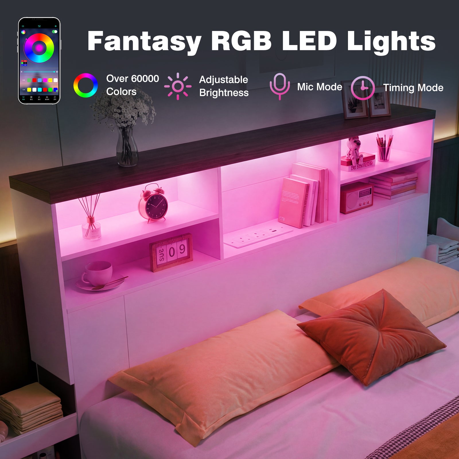 Advwin 63" Headboard w/ Extendable Storage Racks