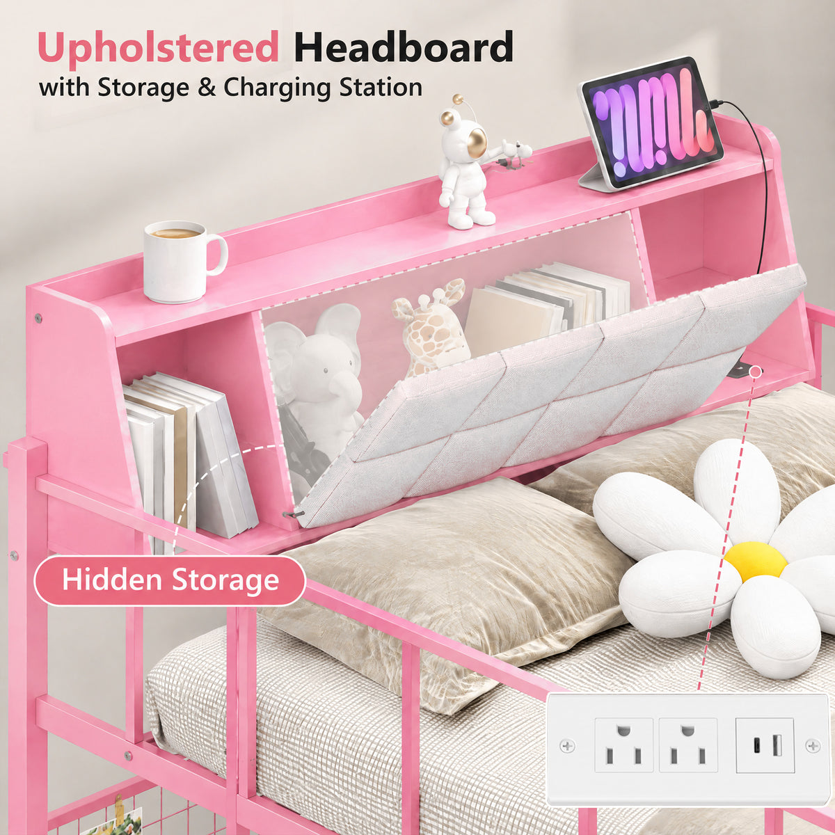 Advwin Loft Bed with Storage Headboard & Power Outlets