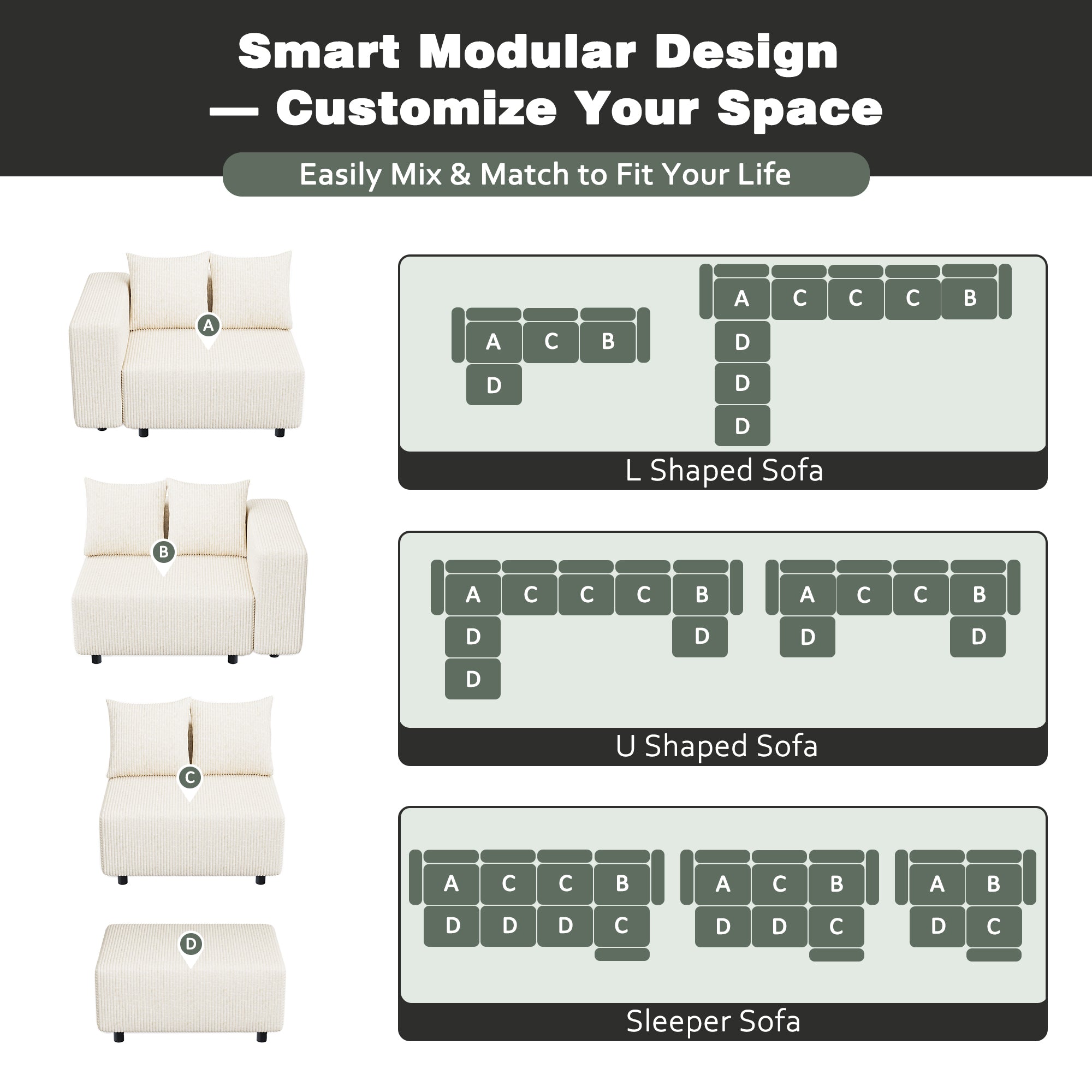 Advwin Boneless Cloud Modern Oversized Modular Sectional Sofa