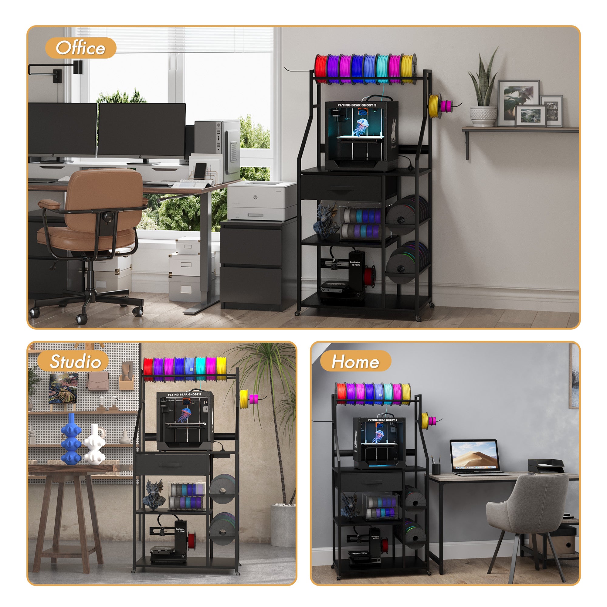 Advwin 4-Tier 3D Printer Stand w/ Drawer & Outlet