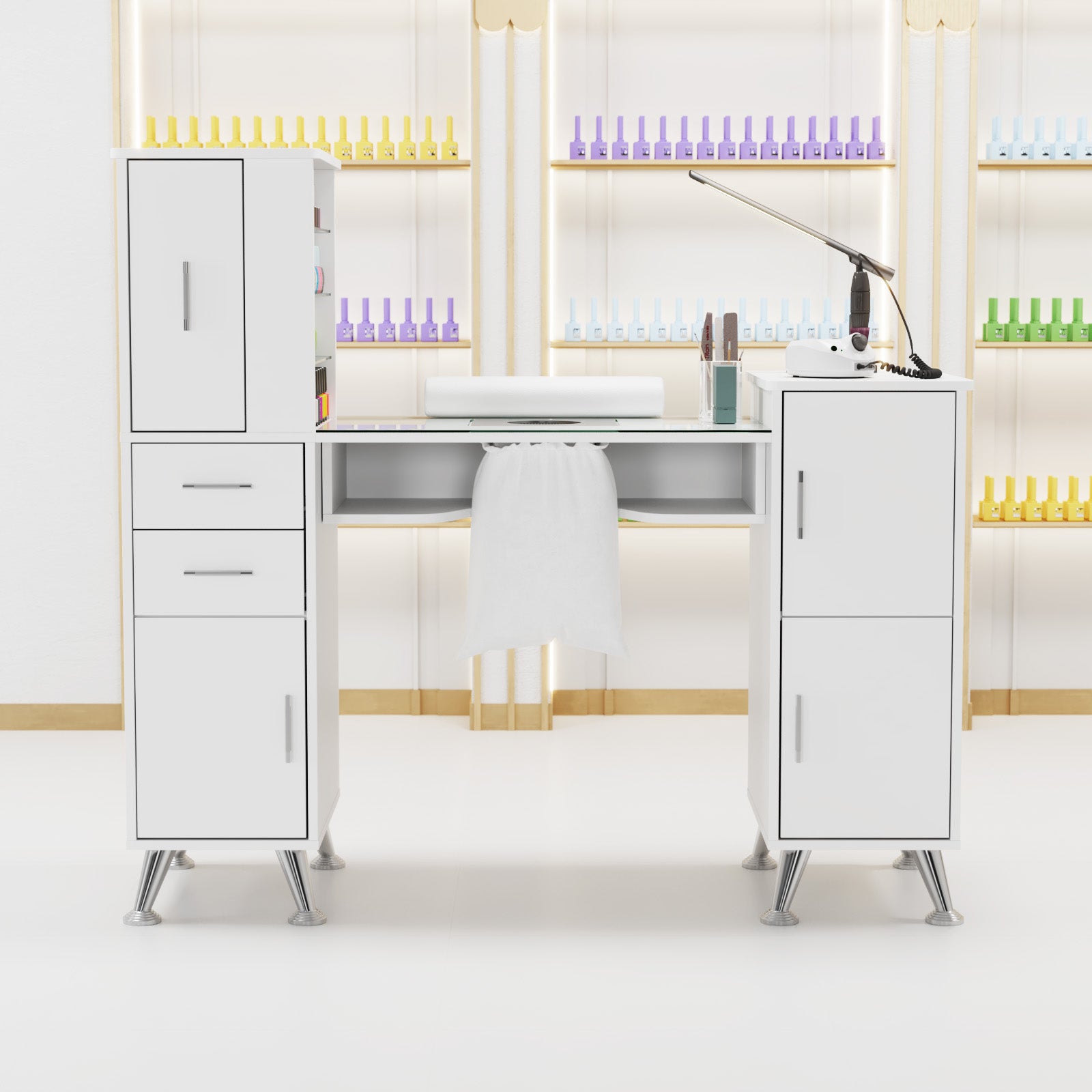 Advwin Glass Table Top Nail Desk w/ Dust Collector