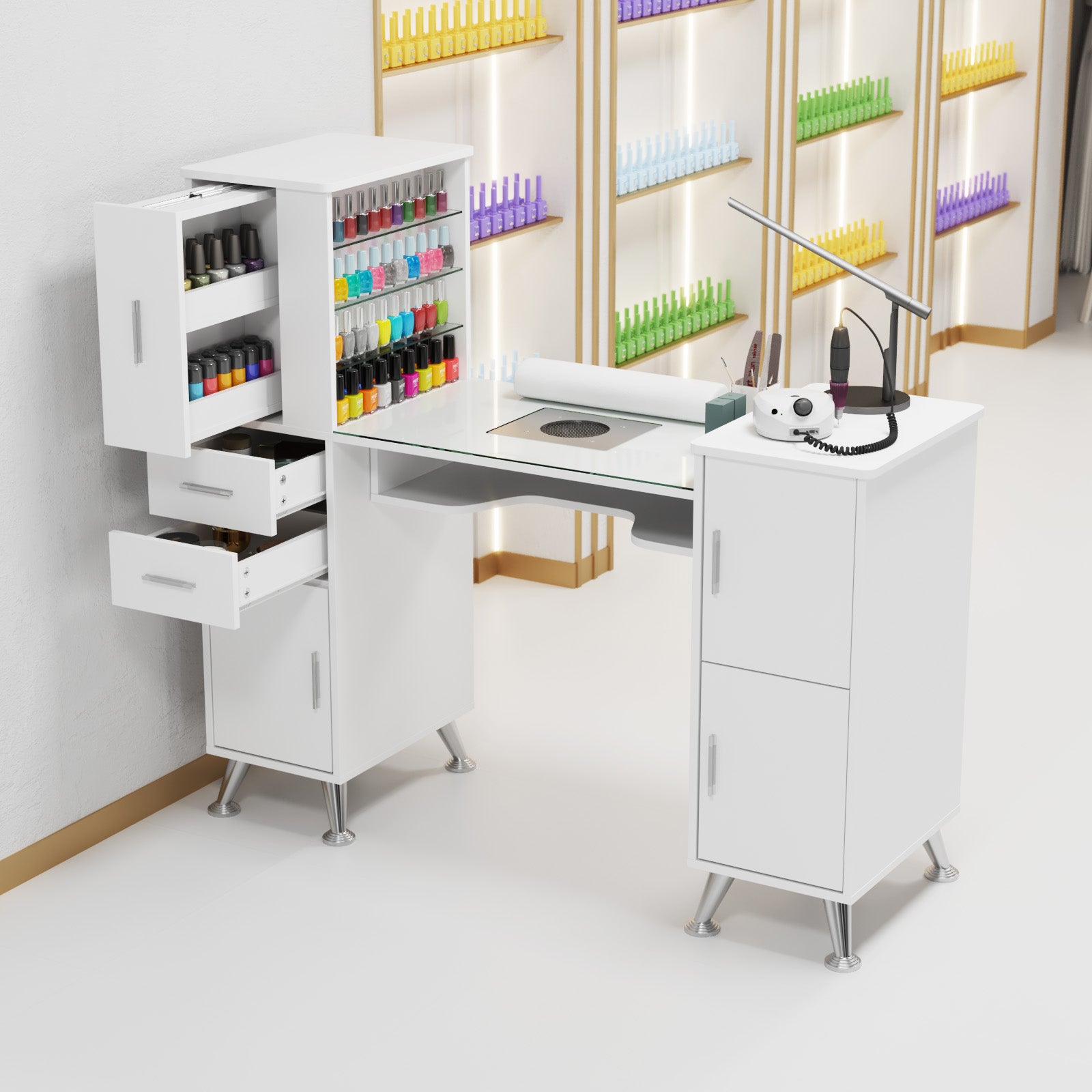 Advwin Glass Table Top Nail Desk w/ Dust Collector