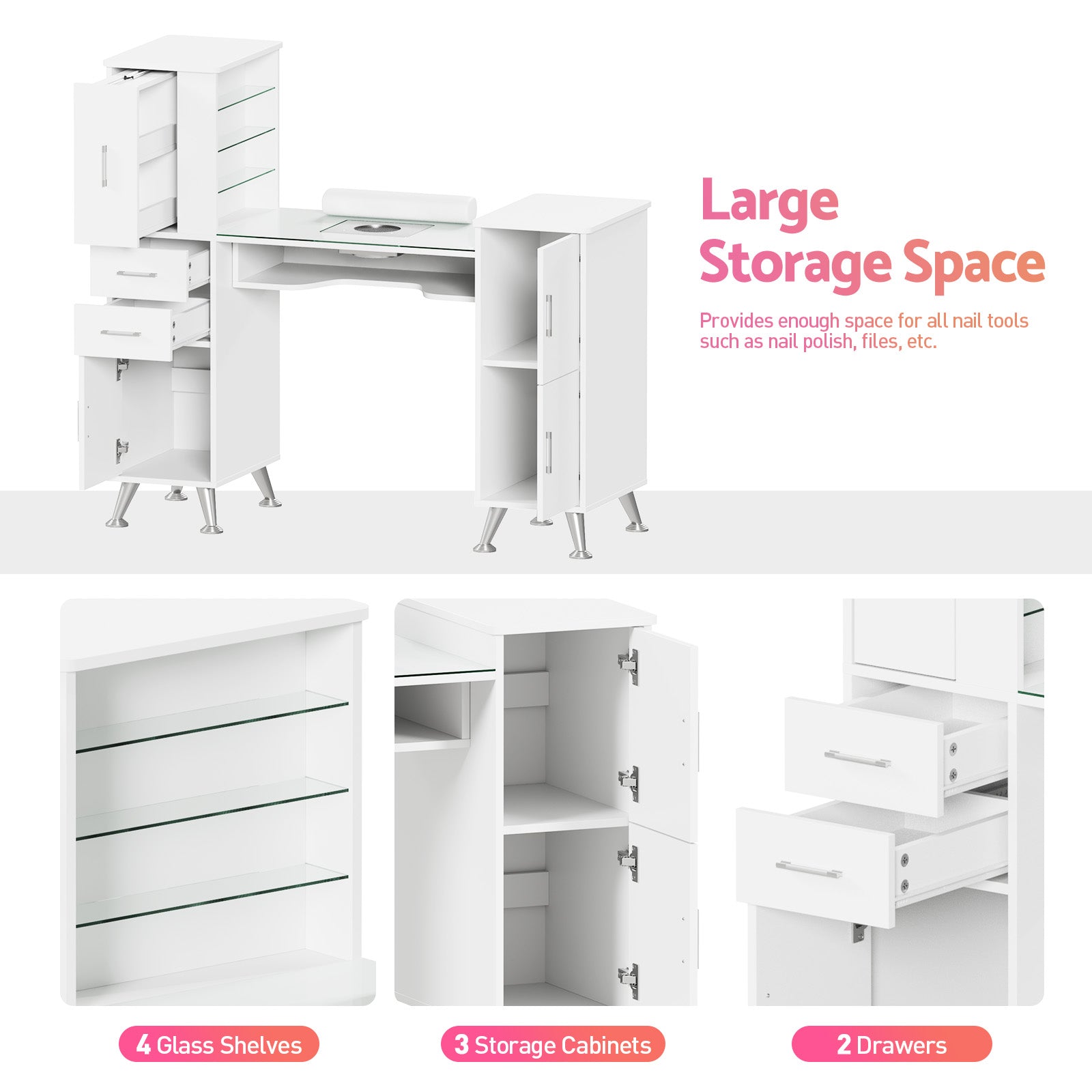 Advwin Glass Table Top Nail Desk w/ Dust Collector