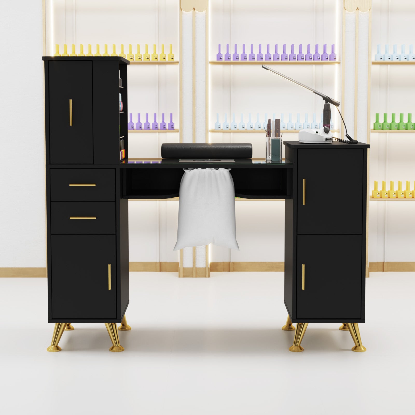 Advwin Glass Table Top Nail Desk w/ Dust Collector