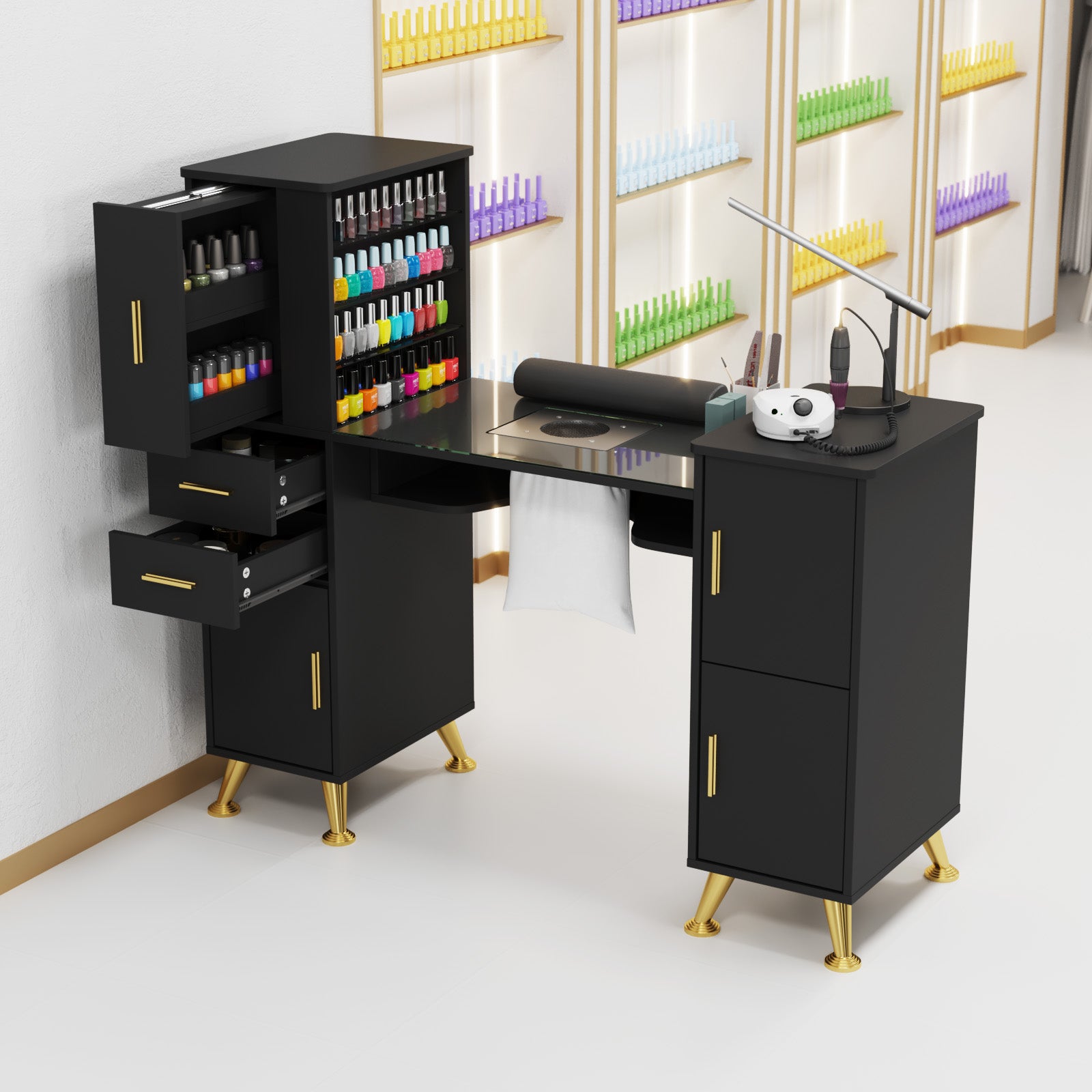 Advwin Glass Table Top Nail Desk w/ Dust Collector