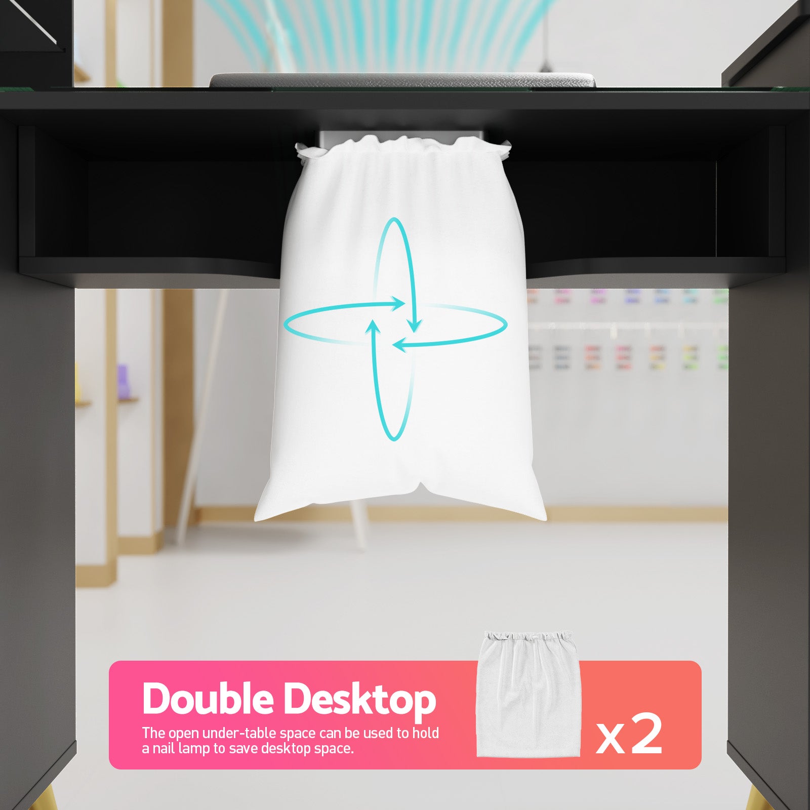 Advwin Glass Table Top Nail Desk w/ Dust Collector