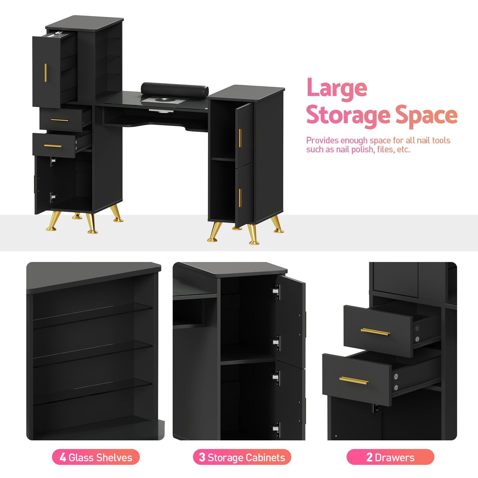 Advwin Glass Table Top Nail Desk w/ Dust Collector