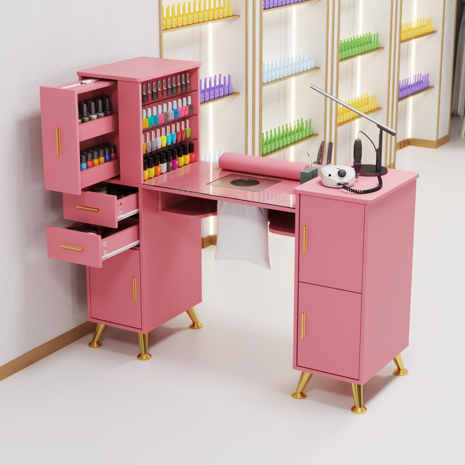 Advwin Glass Table Top Nail Desk w/ Dust Collector