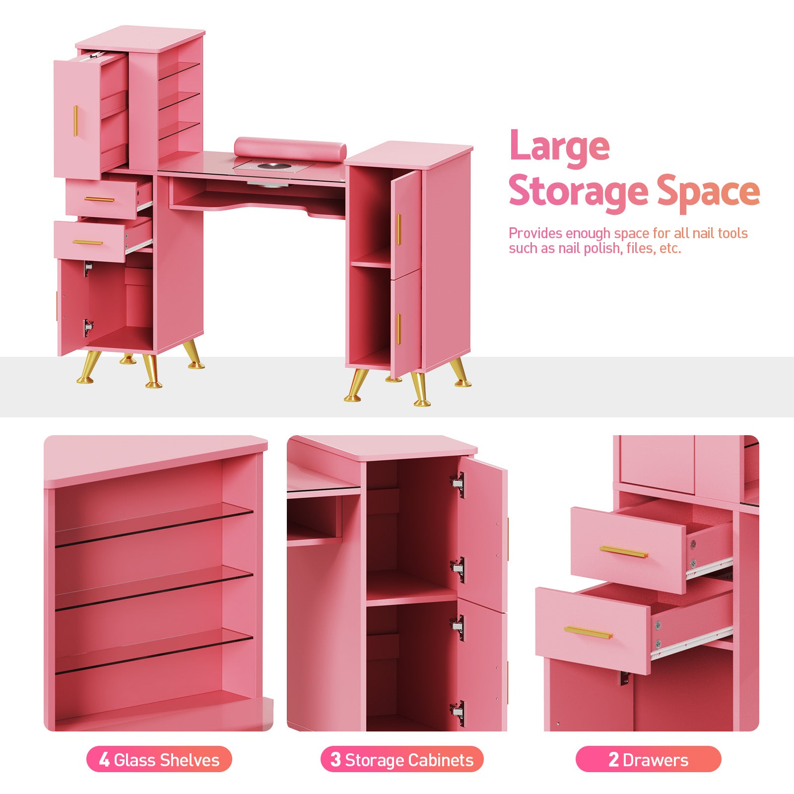 Advwin Glass Table Top Nail Desk w/ Dust Collector