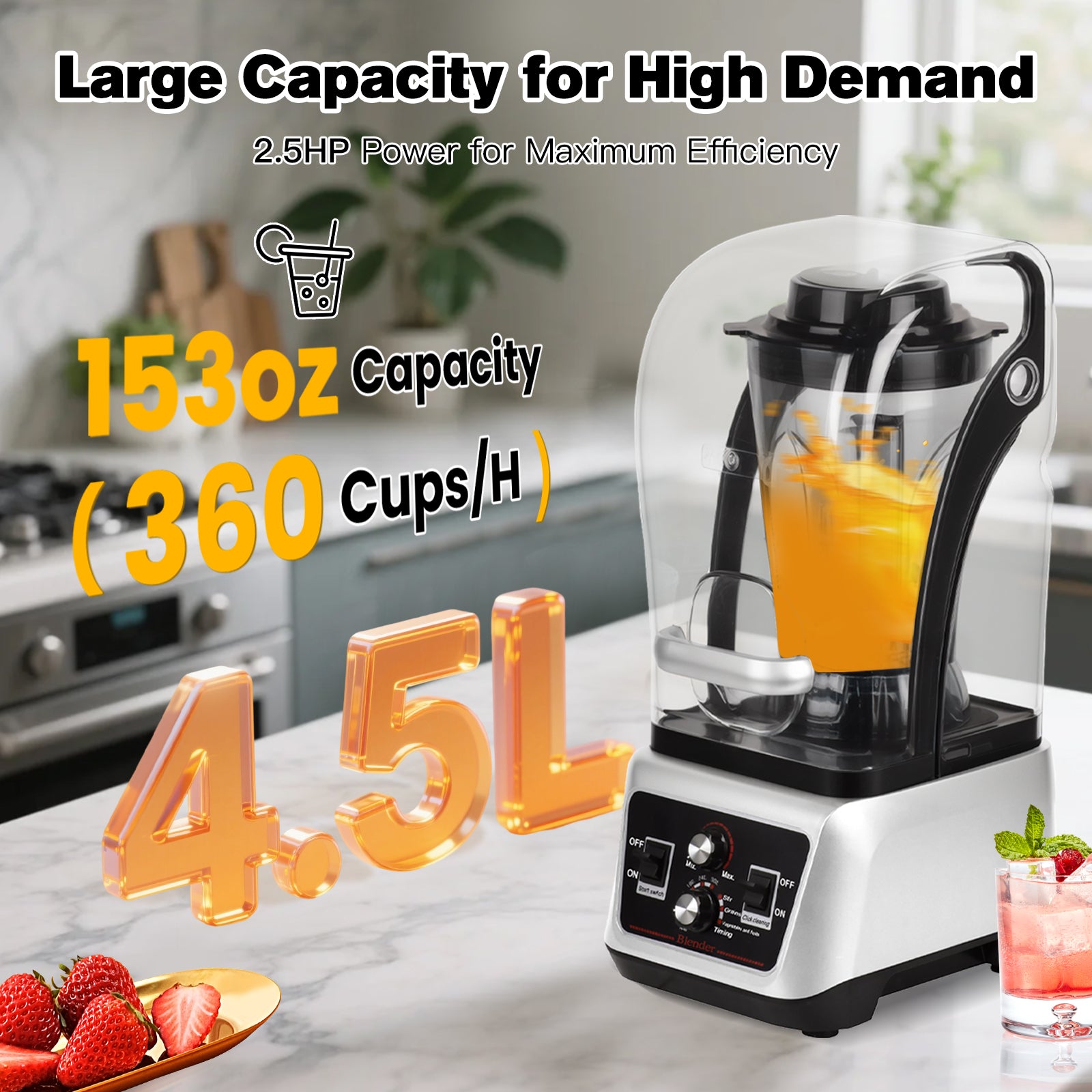 Advwin Commercial Blender with Soundproof Shield
