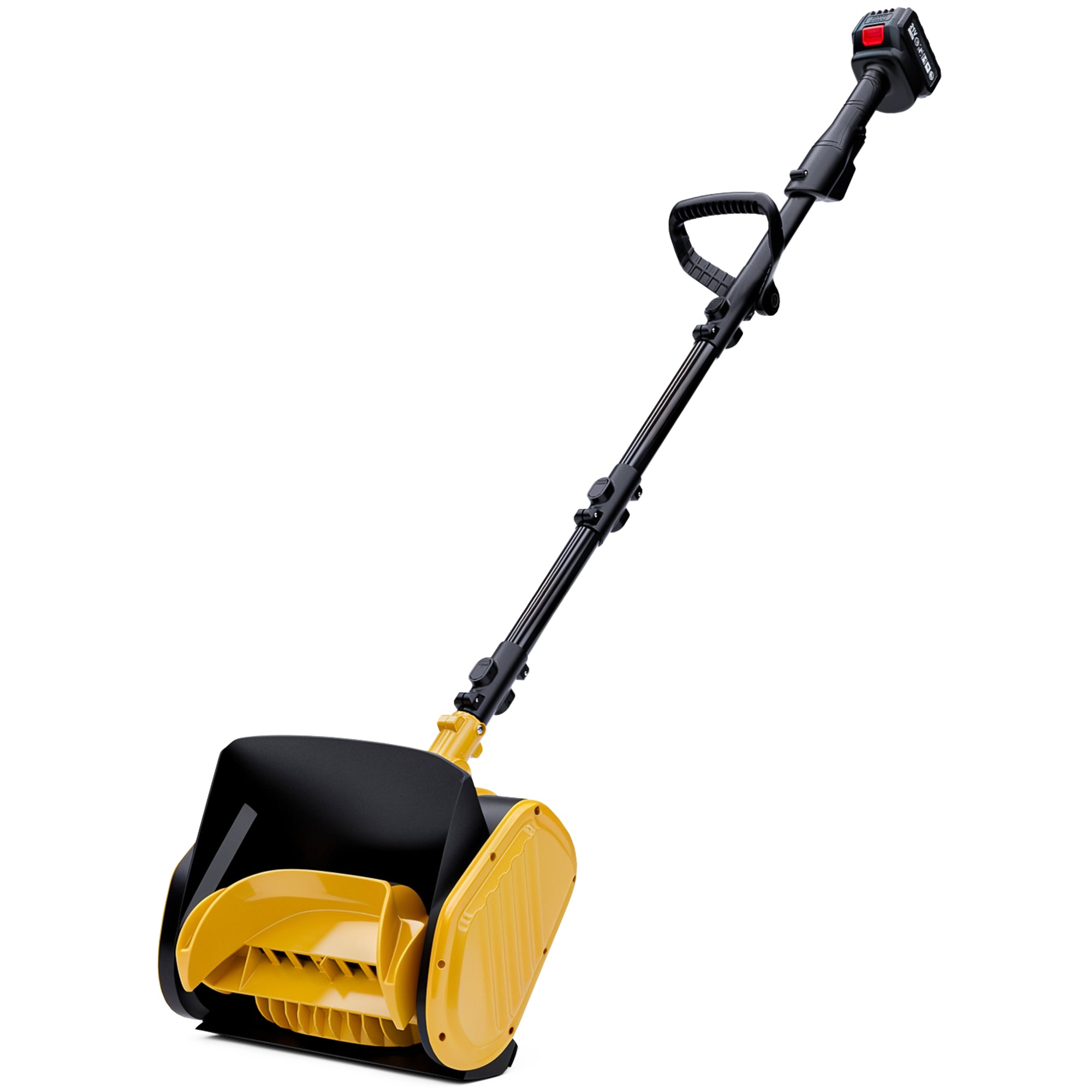 Yellow and black snow blower on a white background