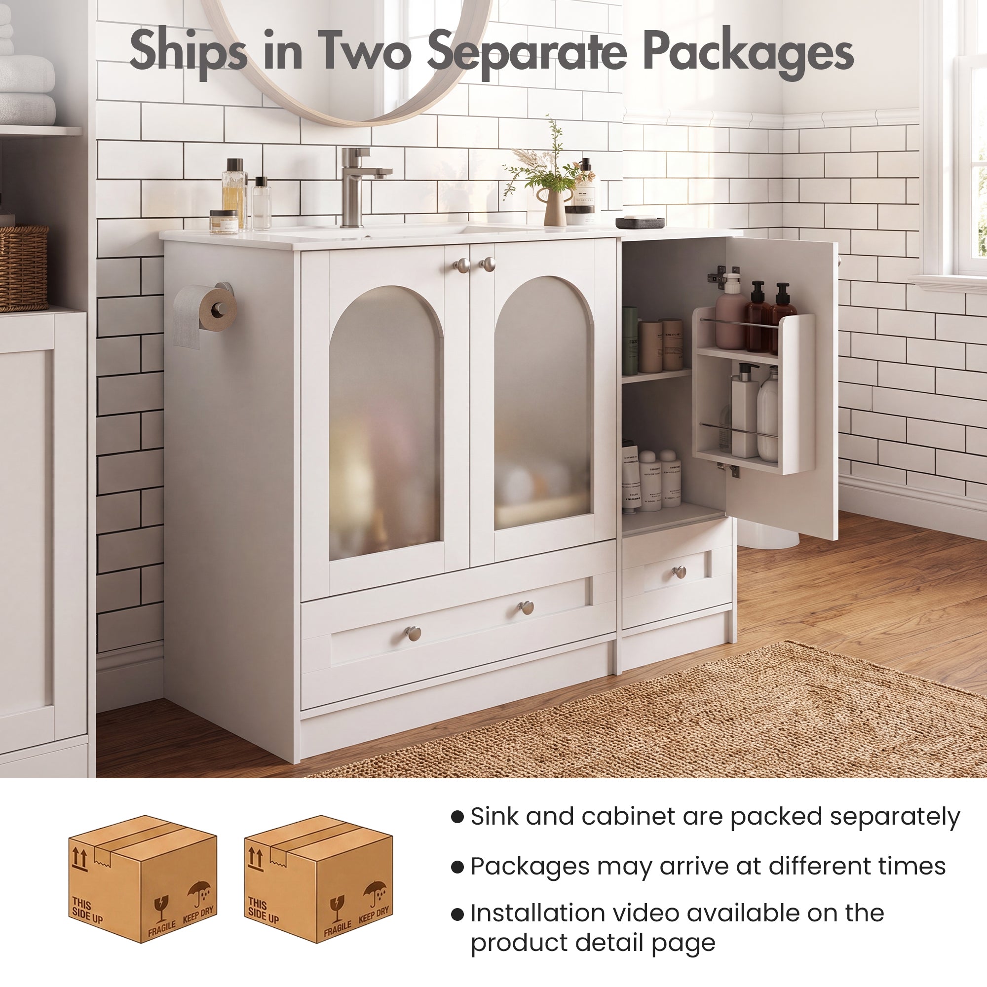 Advwin 42" Freestanding Bathroom Vanity w/ Ceramic Sink