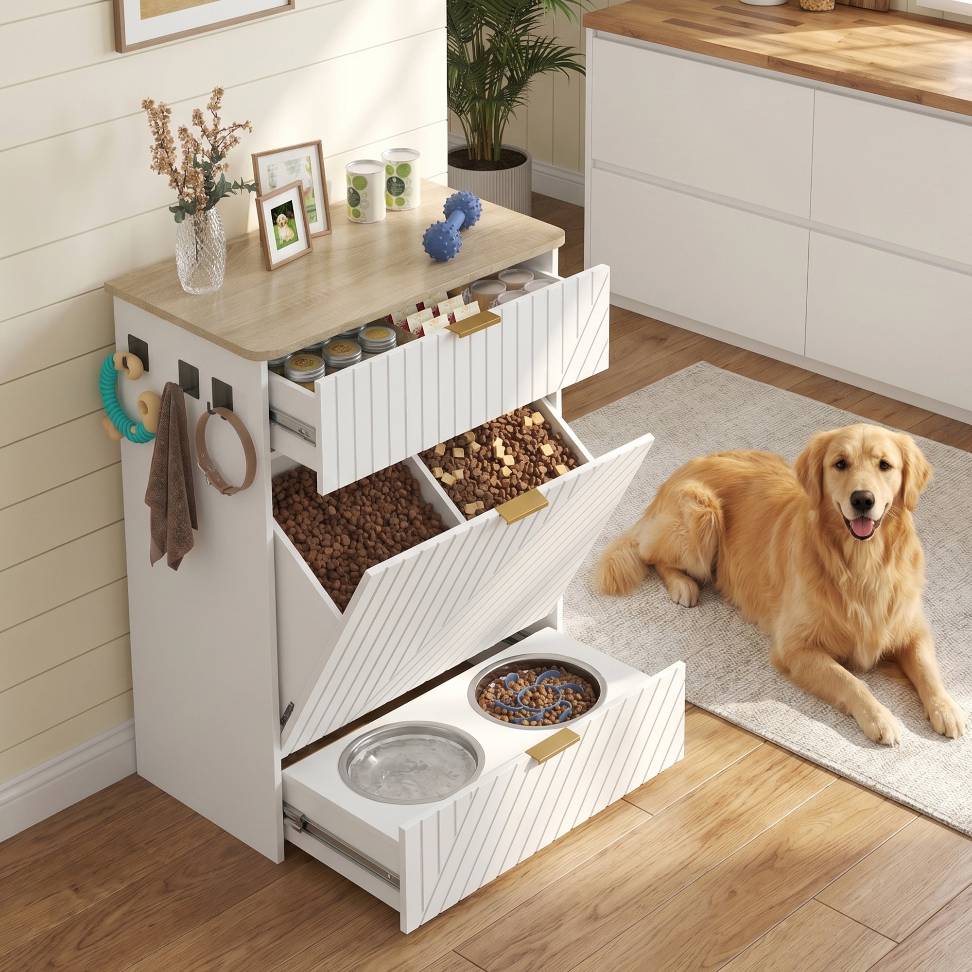 Advwin Dog Feeding Station Cabinet w/ Elevated Bowls