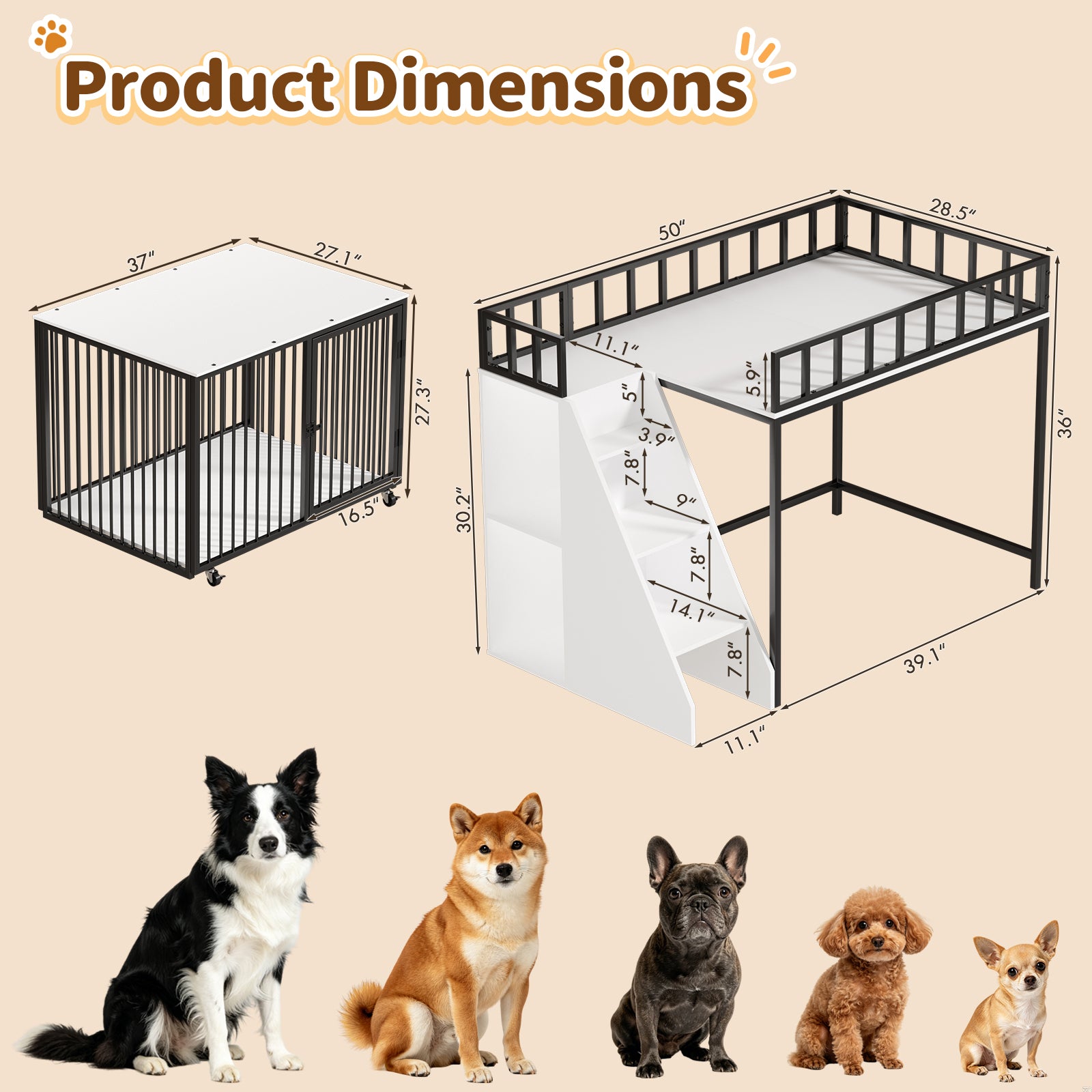 Advwin 37" Loft-Style Dog Crate with Storage Shelves