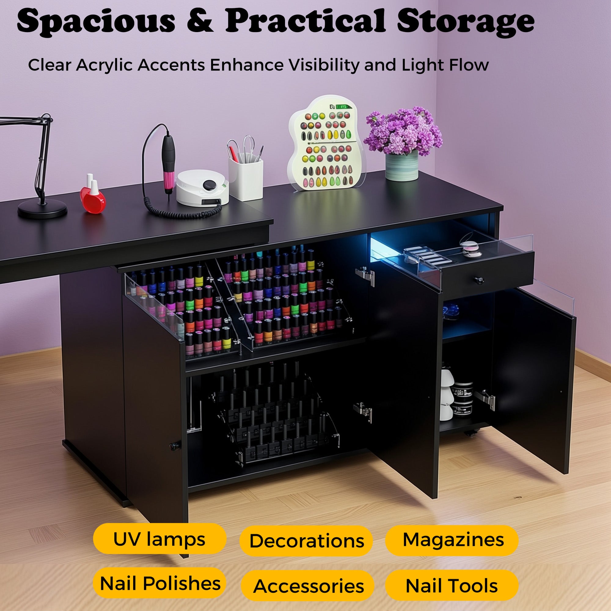 Advwin Rotating & Convertible Nail Table with LED Light