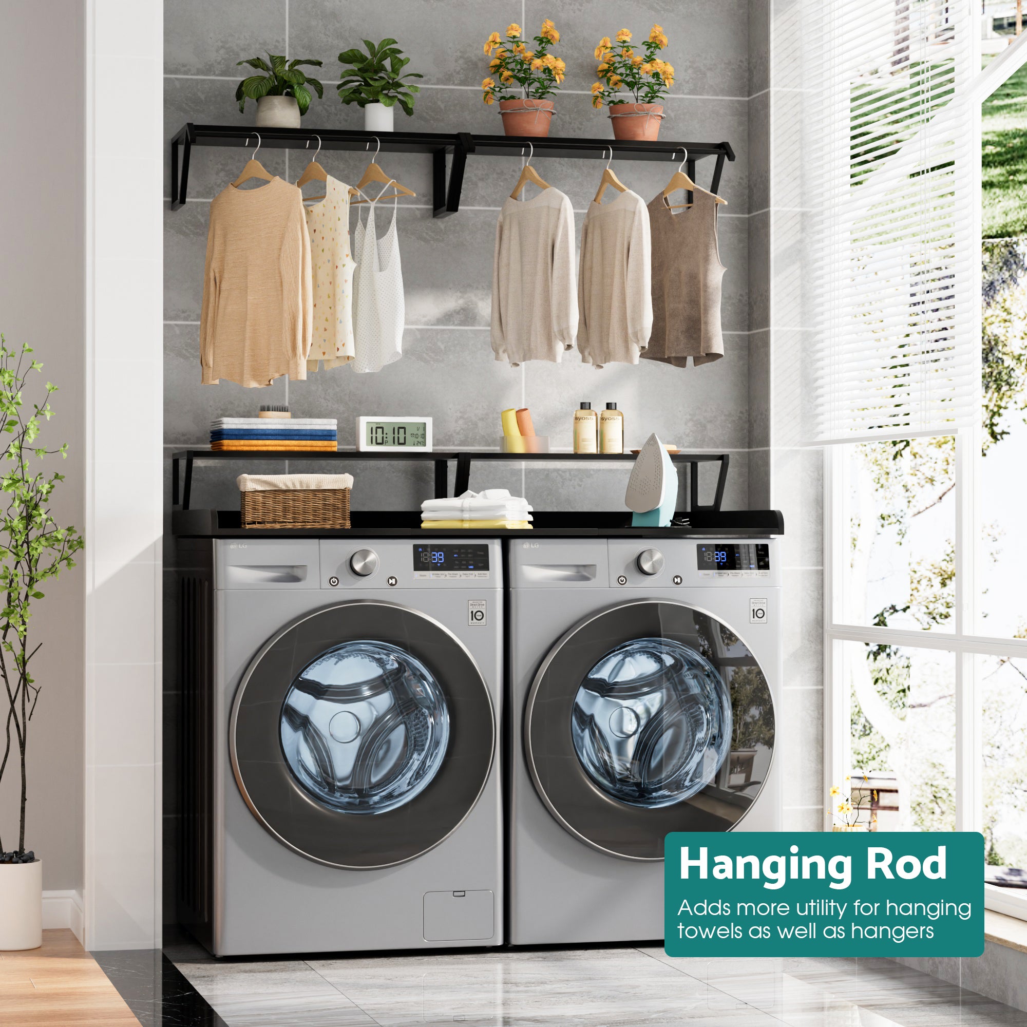 Advwin Washer Dryer Countertop with Hanging Rod