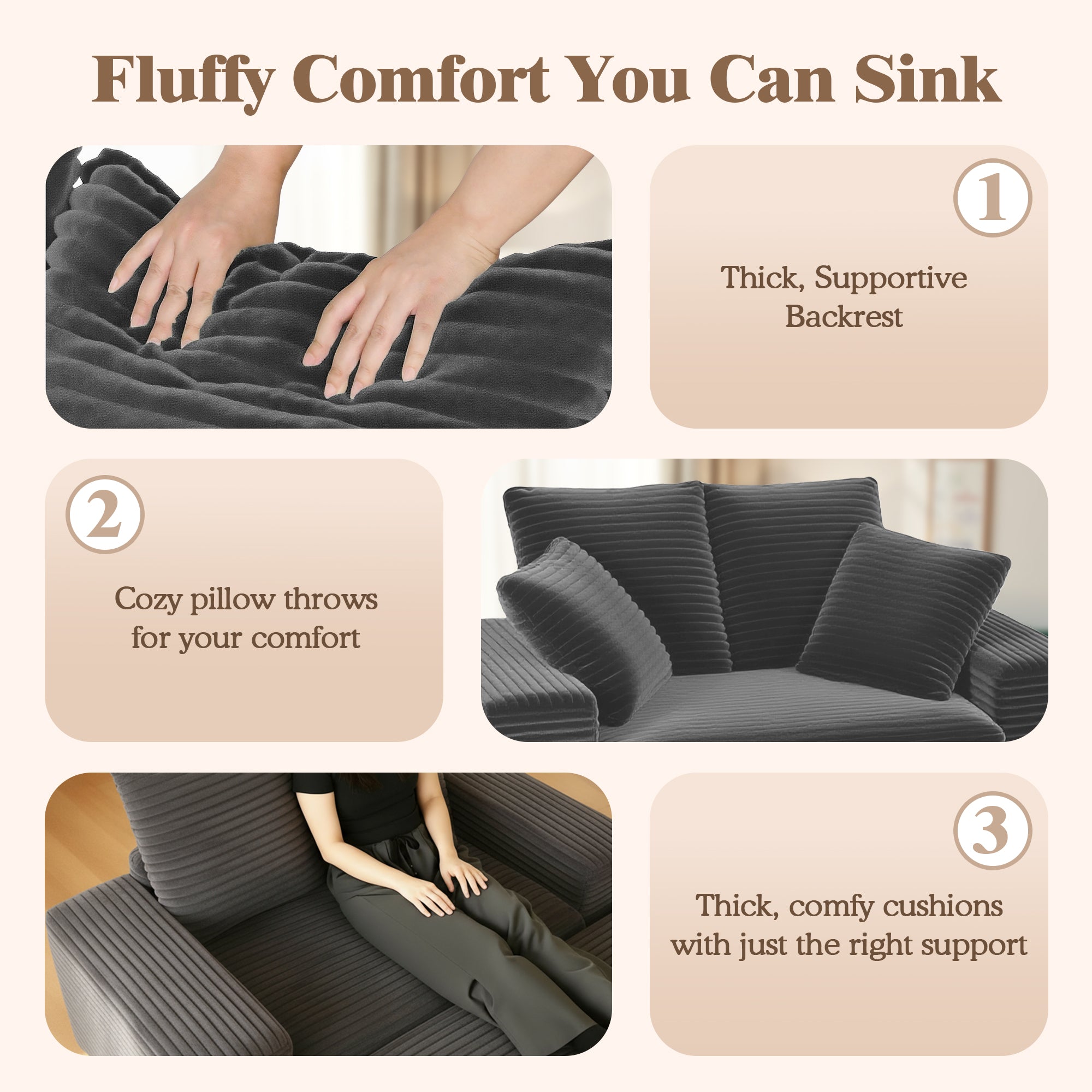 Advwin Chaise Lounge with Storage Ottoman Wide-Rib