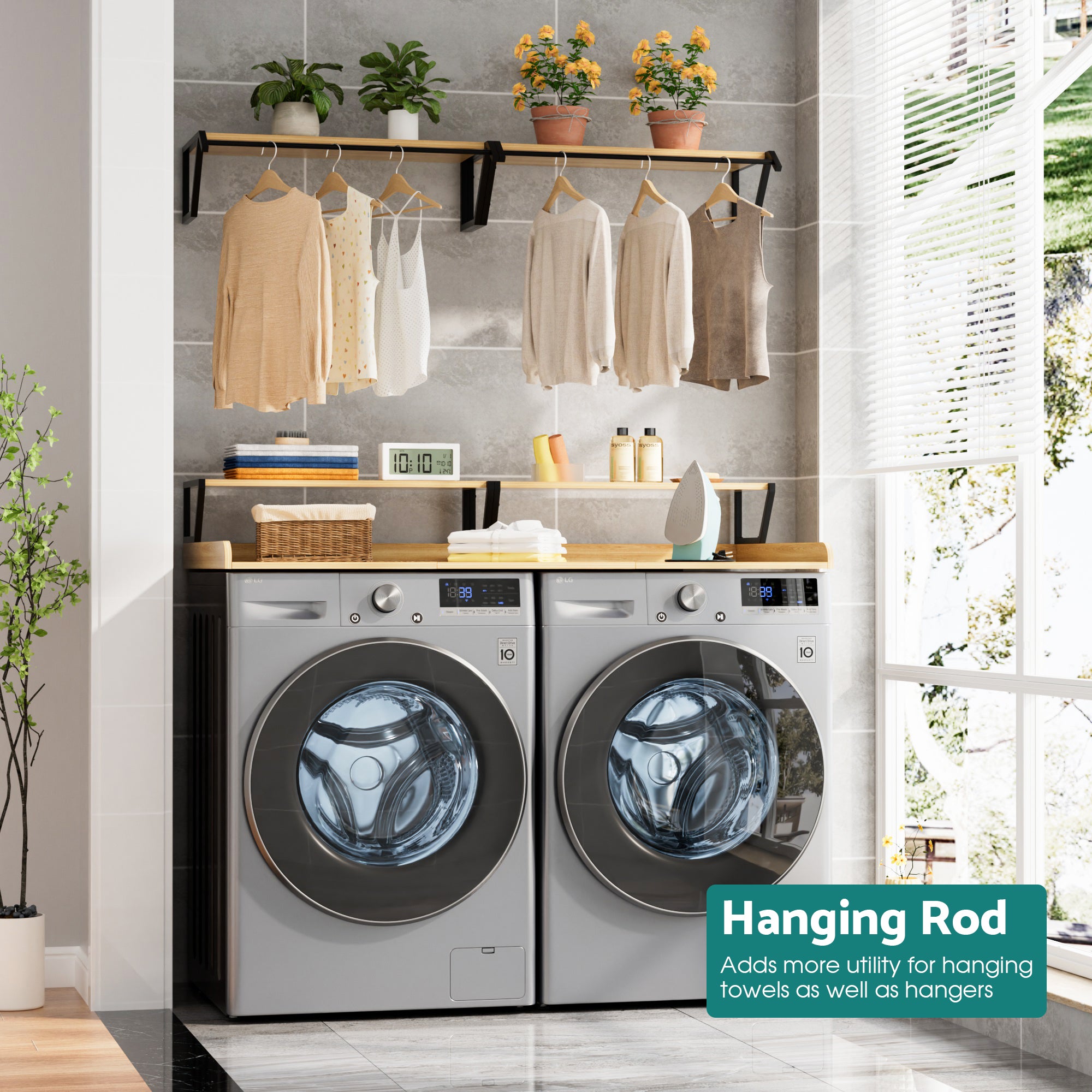 Advwin Washer Dryer Countertop with Hanging Rod