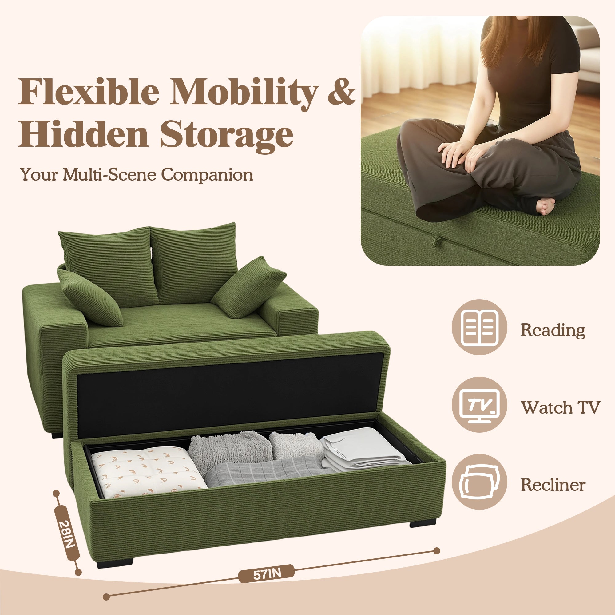 Advwin Chaise Lounge with Storage Ottoman Medium-Rib
