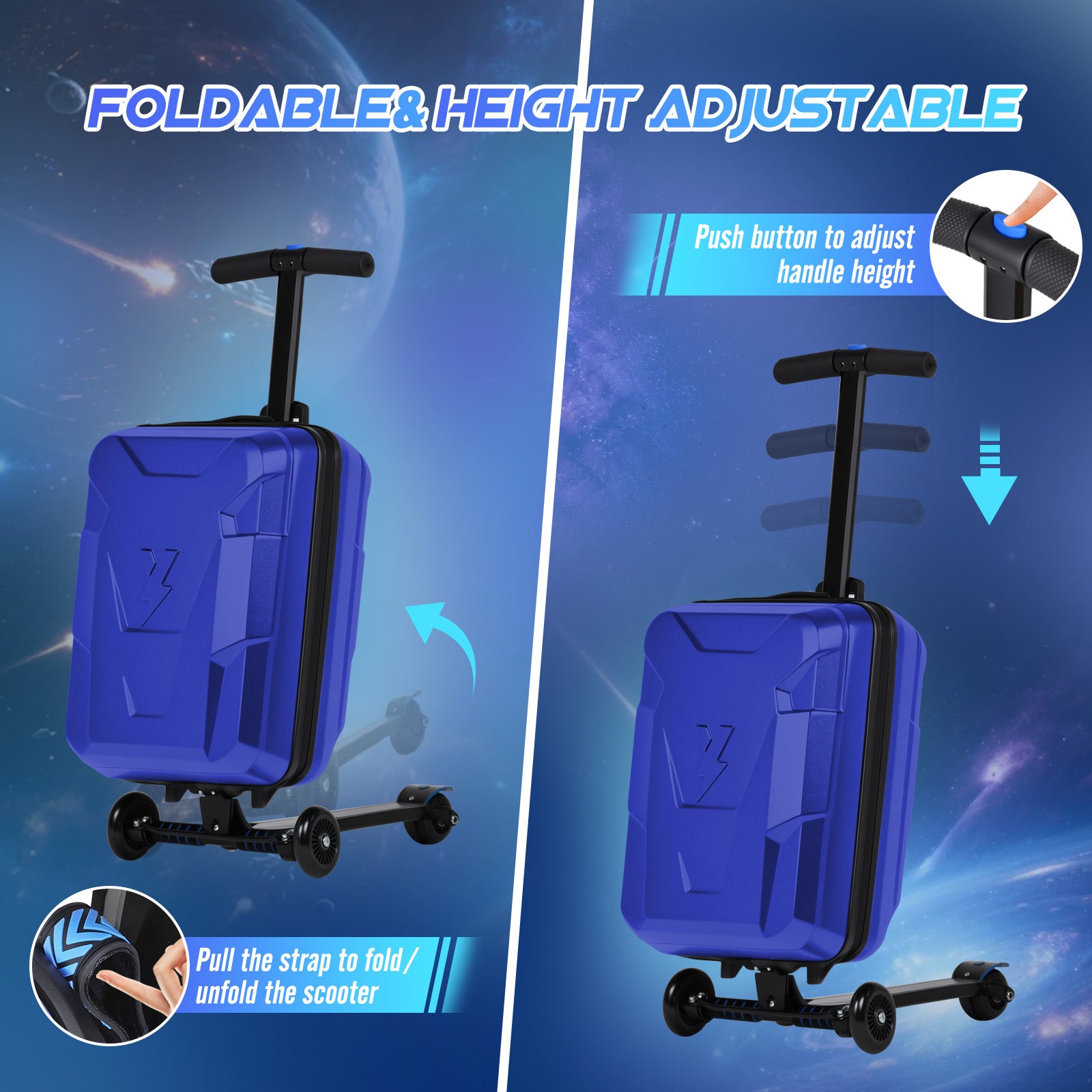 Advwin Foldable Carry On Scooter Suitcase for Kids