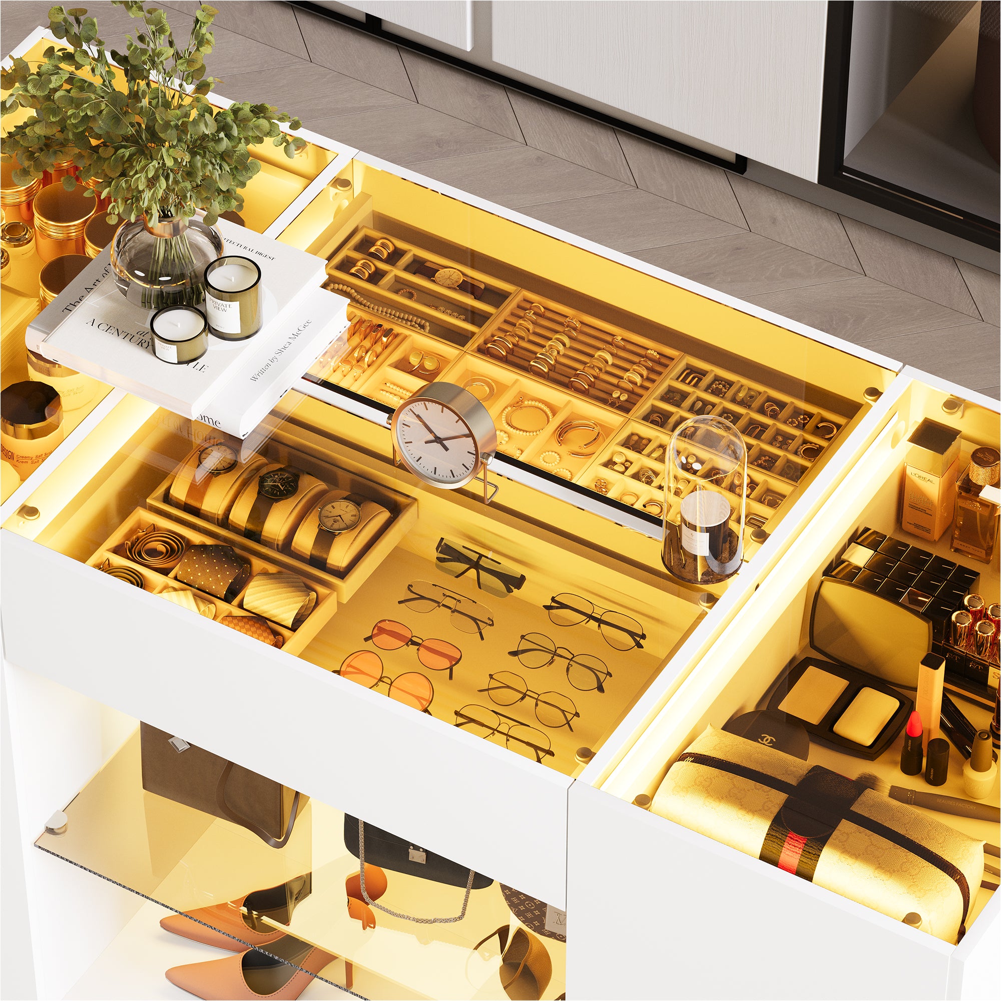 Advwin Modern Closet Island with 10 Drawers