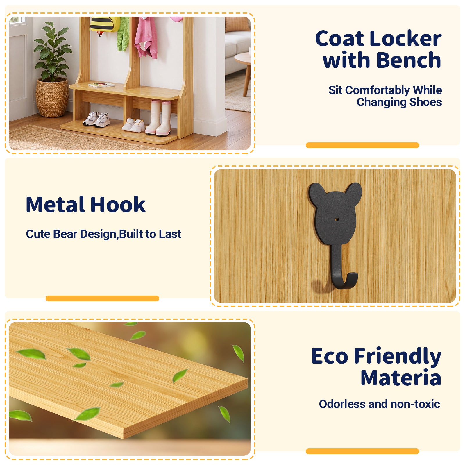 Advwin 2-Section Coat Locker with Bench
