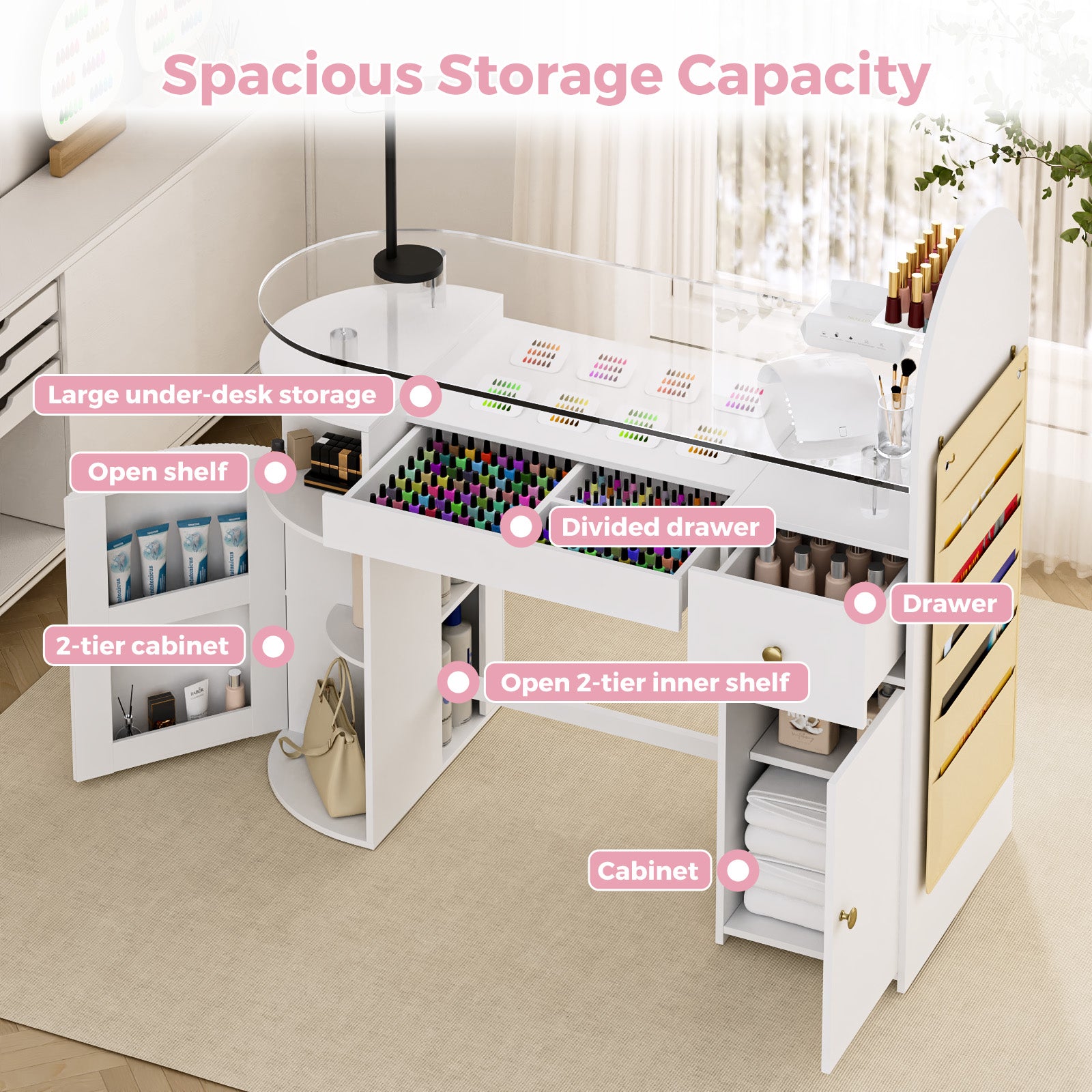 Advwin Nail Table with Tempered Glass Top