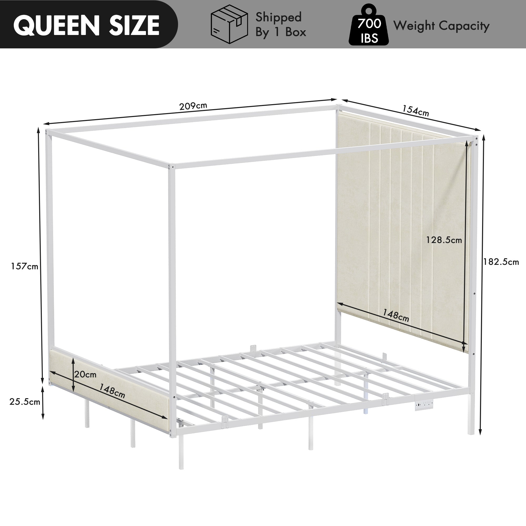 Advwin Canopy Bed Frame with RGB LED Strip Lights